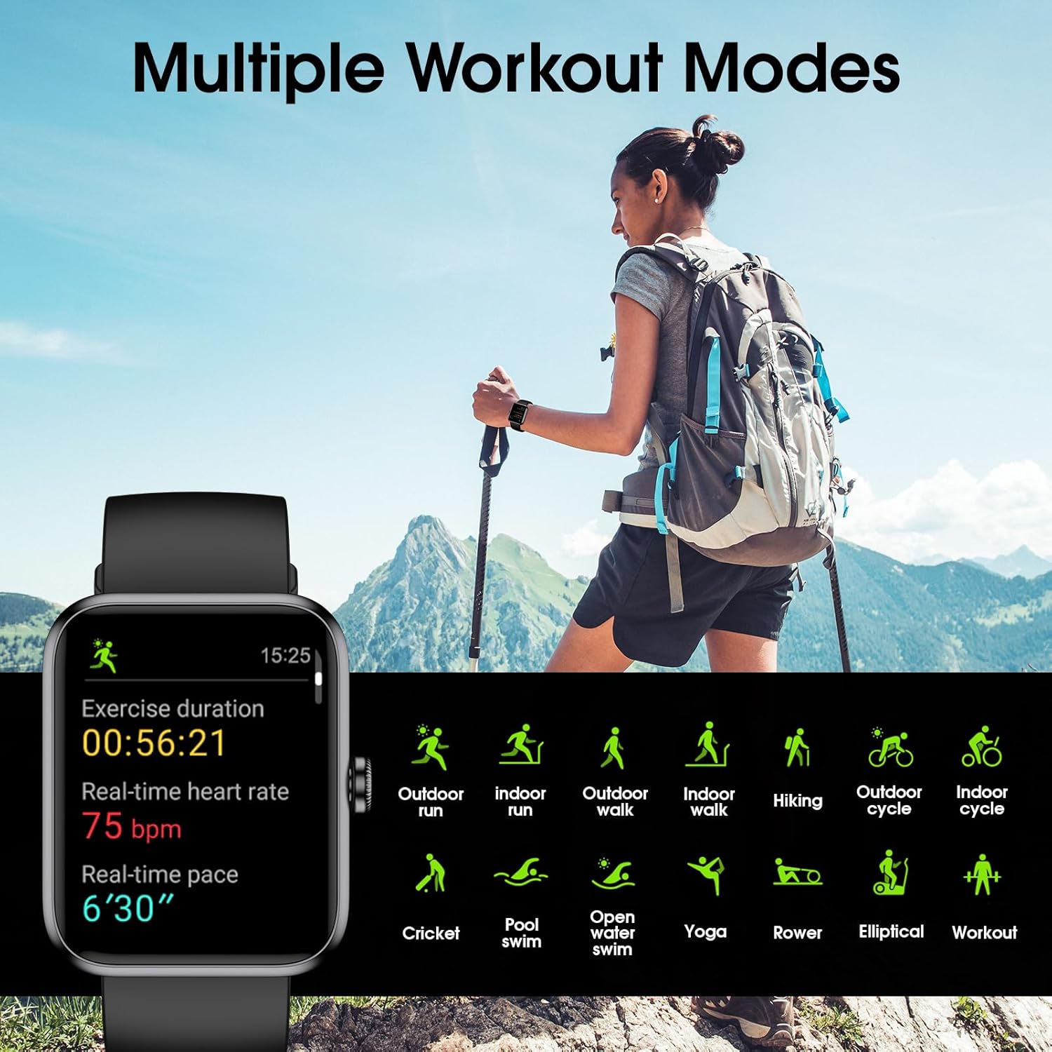 Smart Watch, Fitness Tracker with Touchscreen, Heart Rate Monitor, Blood Oxygen, Sleep Tracking Fitness Watch 5ATM Waterproof Smartwatch for Women Men Pedometer Step Calories for Android iOS