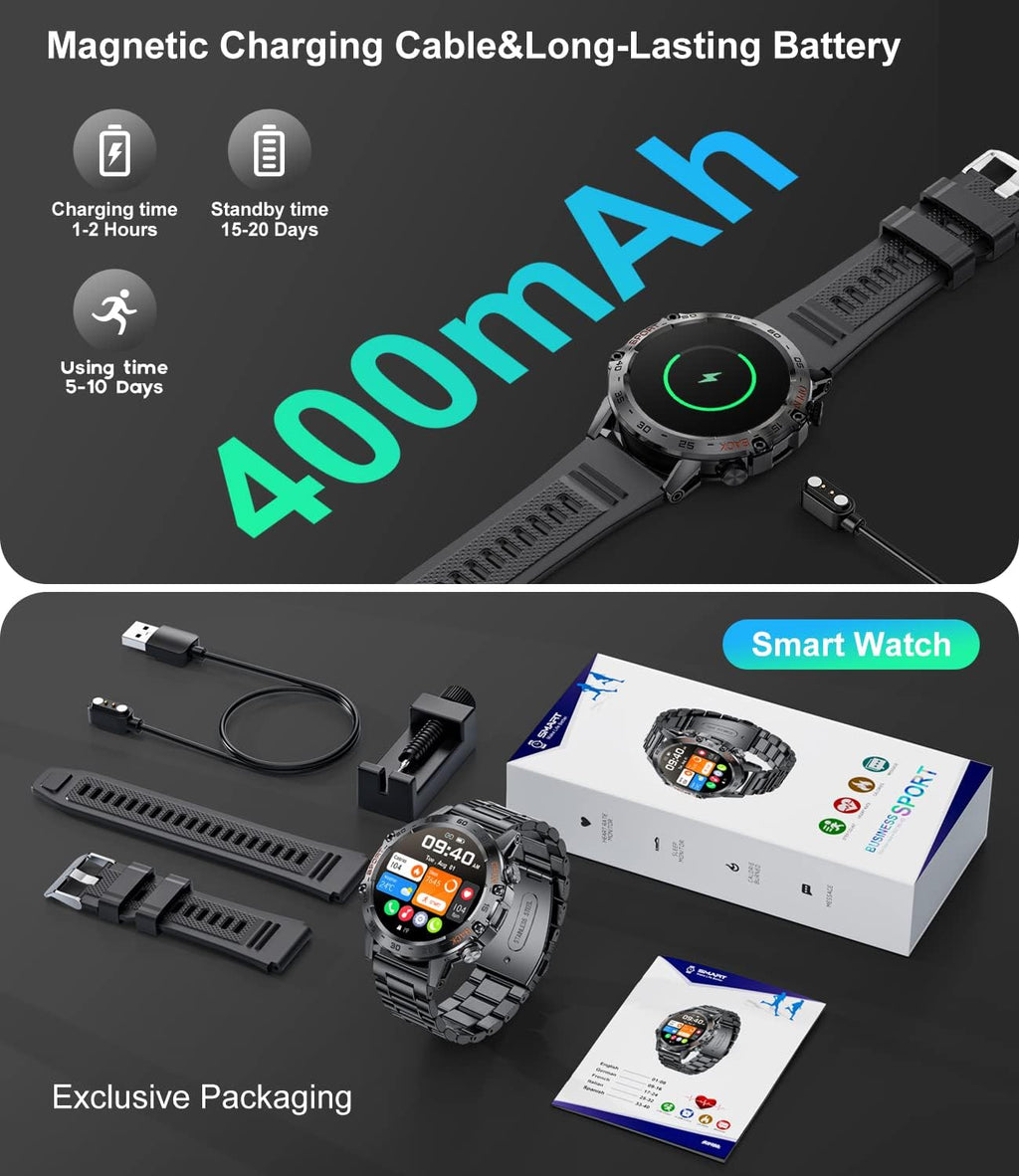 Military Smart Watch for Men(Answer/Dial Calls),100 Sports Modes, 5ATM Waterproof Fitness Watch with Heart Rate/SpO2/Blood Pressure for Android and iOS,1.39''HD DIY Screen Smartwatch Black