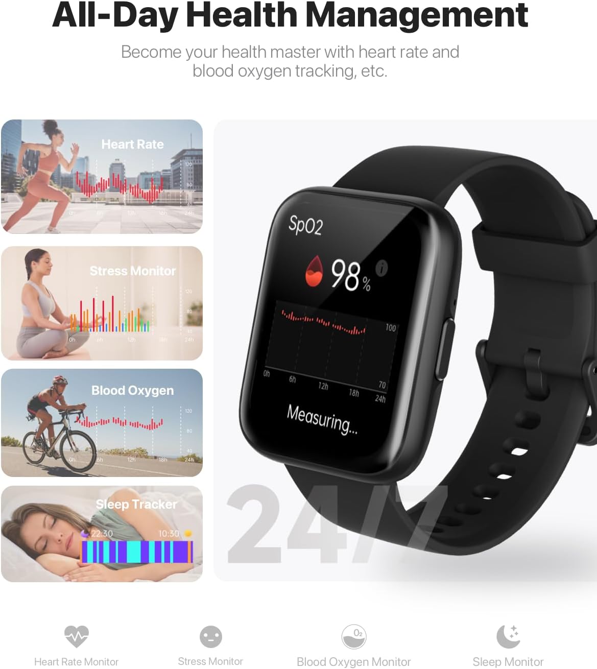 Smart Watch for Men Women - Answer/Make Calls/Quick Reply/AI Voice Assistant, 1.83" for Android iPhone Samsung Compatible IP68 Smartwatch Blood Oxygen Heart Rate Fitness Tracker (Black, 1.83")