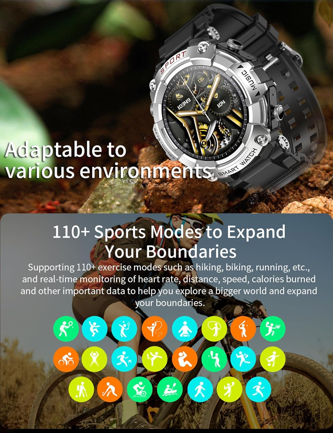 Smart Watch with Earbuds, 1.52" HD Screen Smartwatch for Men, Rugged Military Bluetooth Call Fitness Tracker,3 in 1 Bluetooth Watch with Local Music,Sleep Monitor,Heart Rate