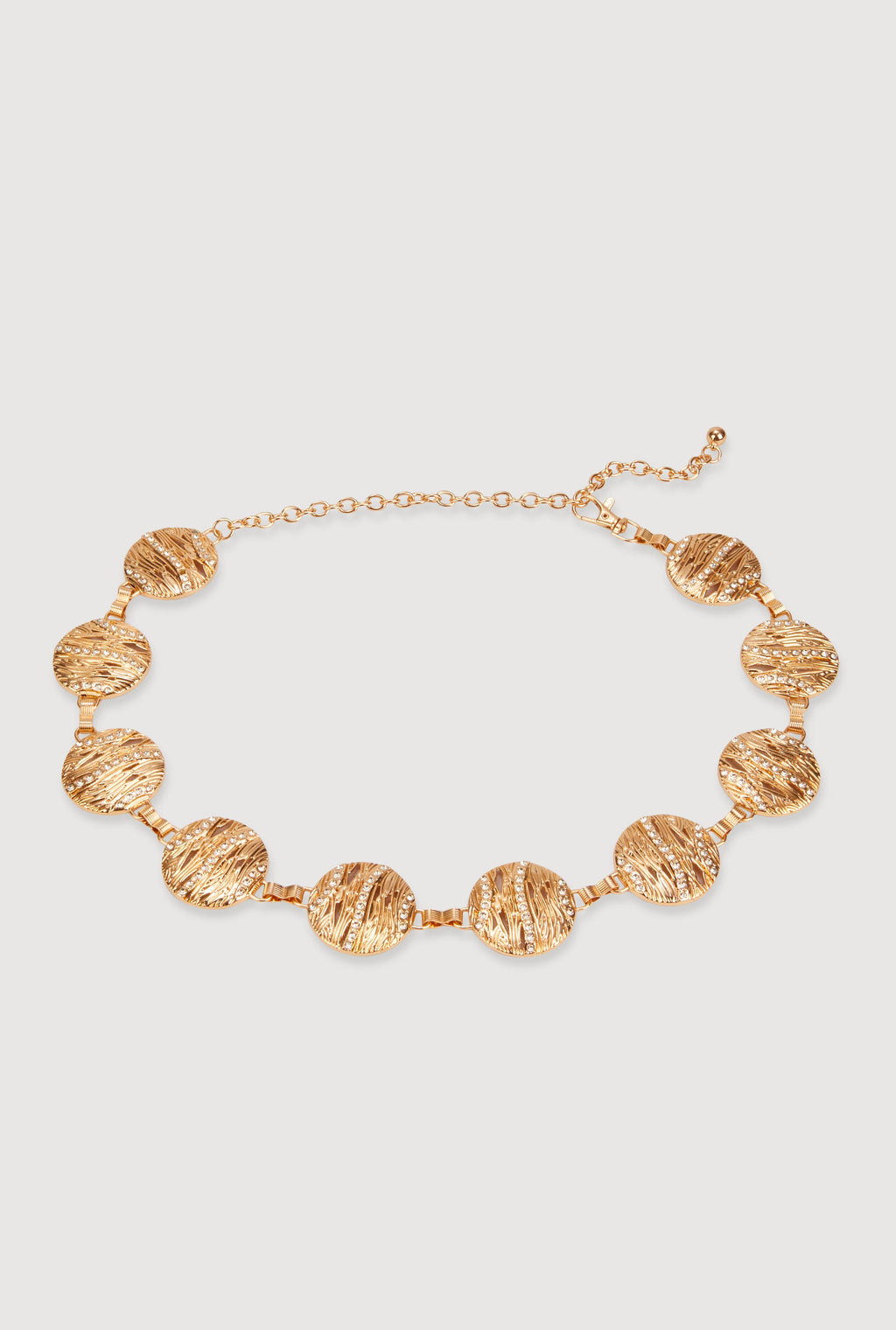 Textured Medallion Chain Belt with Rhinestones