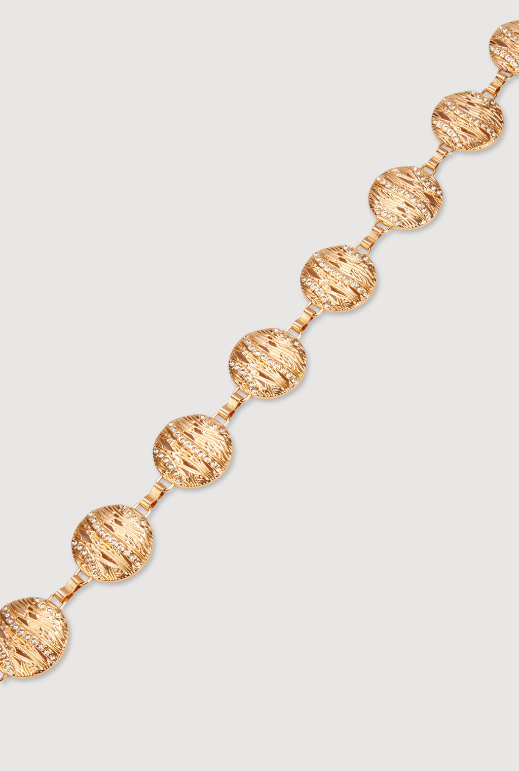 Textured Medallion Chain Belt with Rhinestones