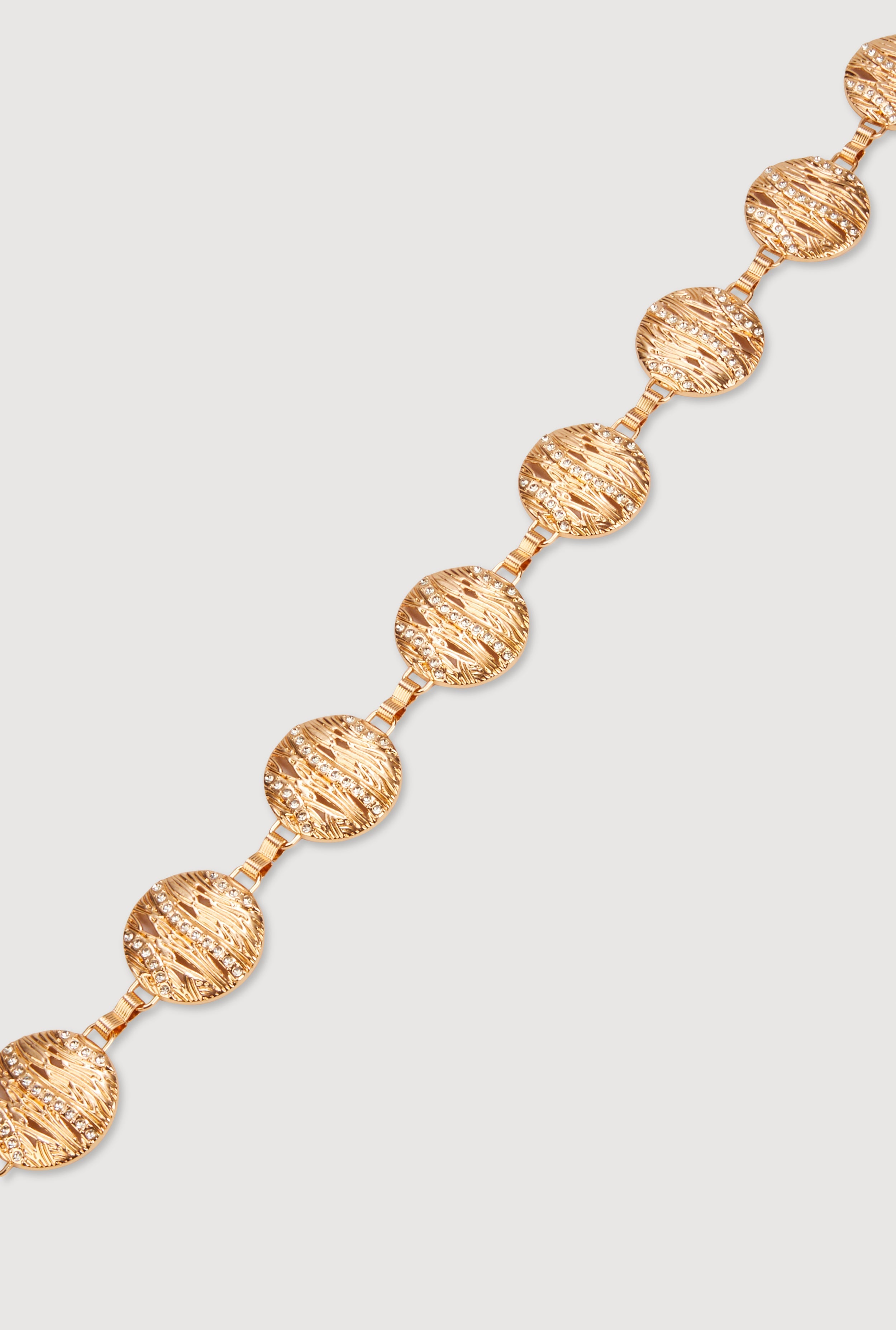 Textured Medallion Chain Belt with Rhinestones