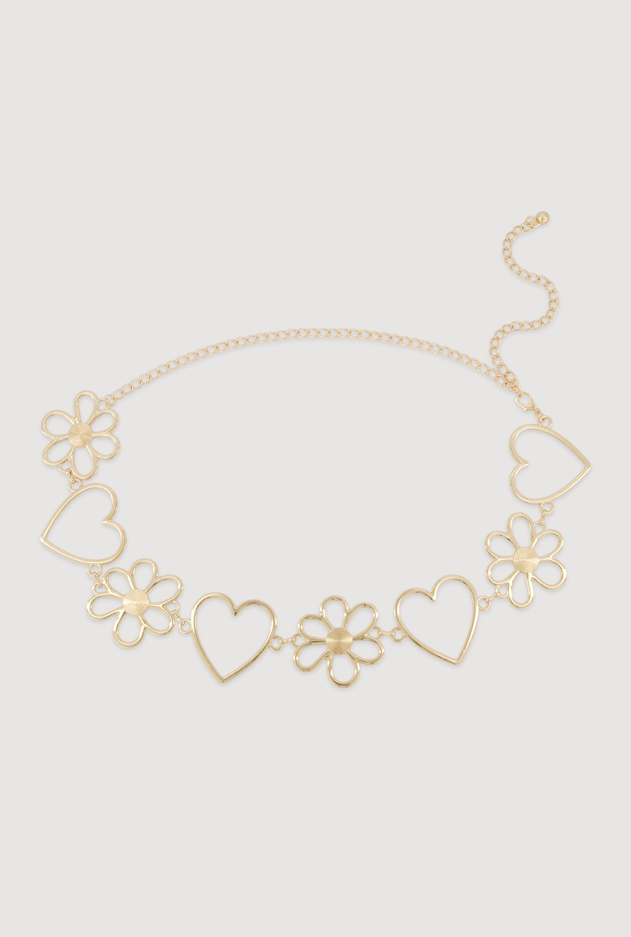 Metallic Flower and Heart Chain Belt