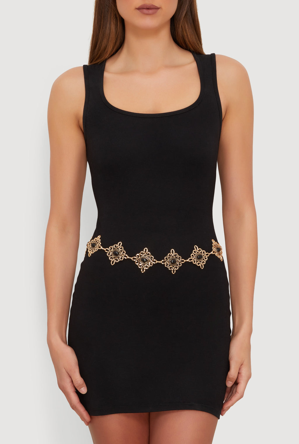 Metallic Geometric Brooch Chain Belt