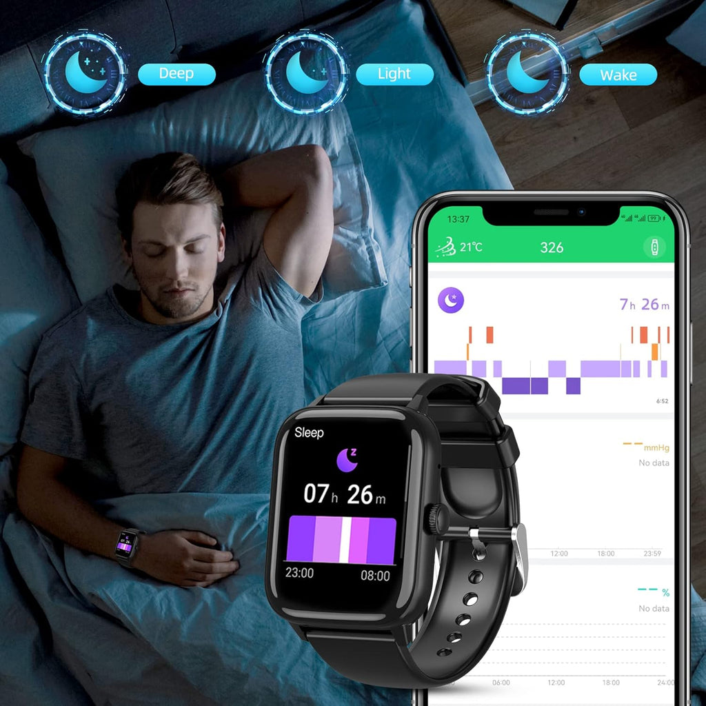 Smart Watch (Answer/Make Call), 1.96" Fitness Tracker Watch with Step Calorie Counter, 110+ Sports Modes IP67 Waterproof, Smartwatch for Men Women Bluetooth Watch Compatible with Android iPhone iOS