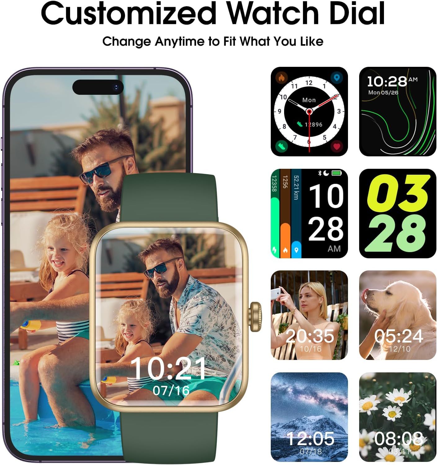 Smart Watch, Fitness Tracker with Touchscreen, Heart Rate Monitor, Blood Oxygen, Sleep Tracking Fitness Watch 5ATM Waterproof Smartwatch for Women Men Pedometer Step Calories for Android iOS