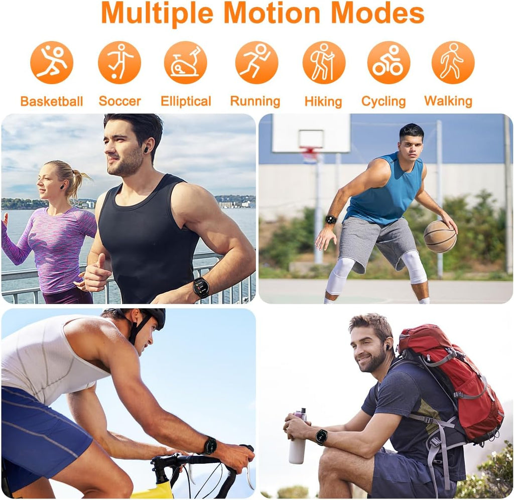 Smart Watch with Earbuds, 1.32 Inch Round Fitness Watch X7, 2 in 1 Bluetooth Watch with Step,Calories,Sleep Monitor,Heart Rate Blood Pressu-re Monitor for iOS & Android