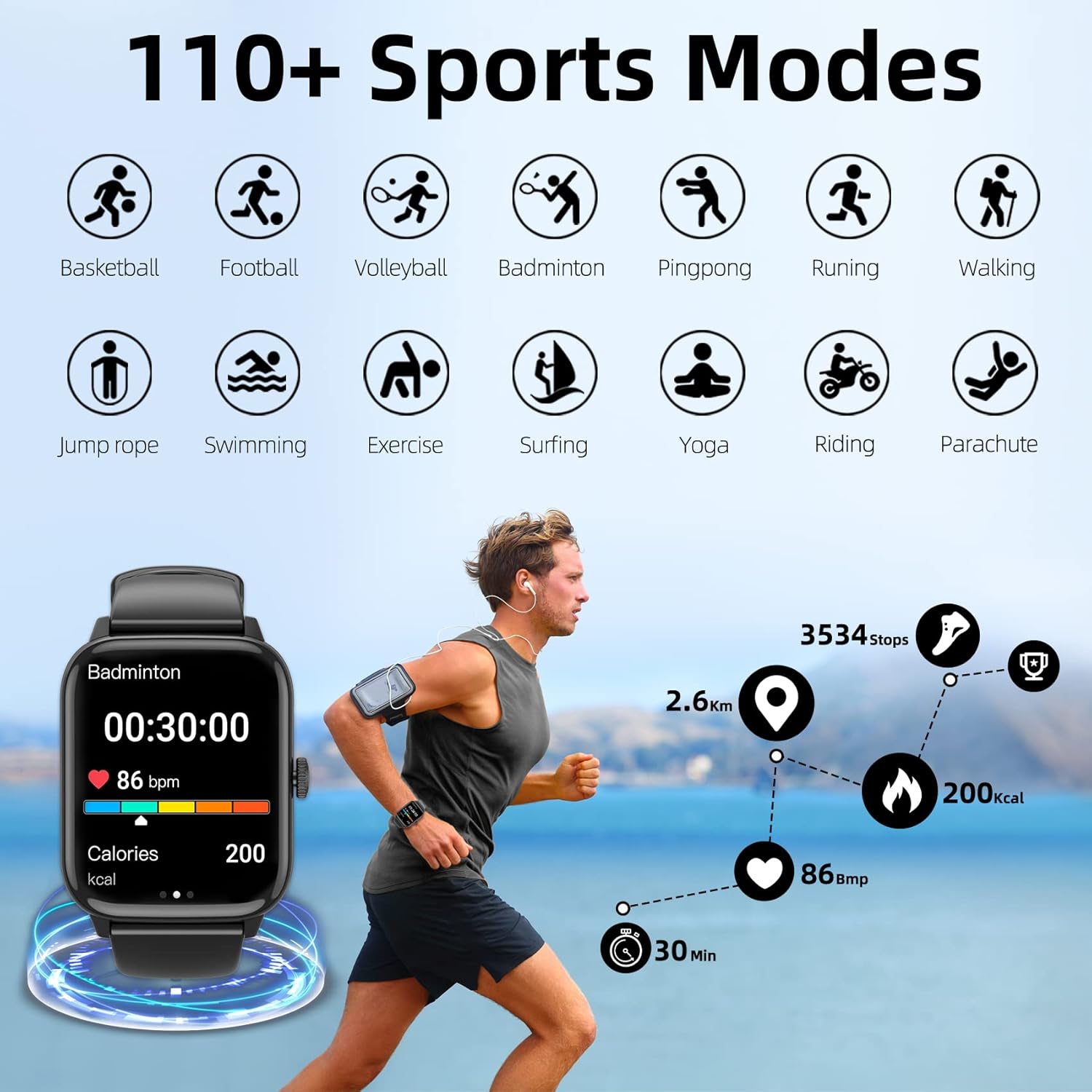 Smart Watch (Answer/Make Call), 1.96" Fitness Tracker Watch with Step Calorie Counter, 110+ Sports Modes IP67 Waterproof, Smartwatch for Men Women Bluetooth Watch Compatible with Android iPhone iOS
