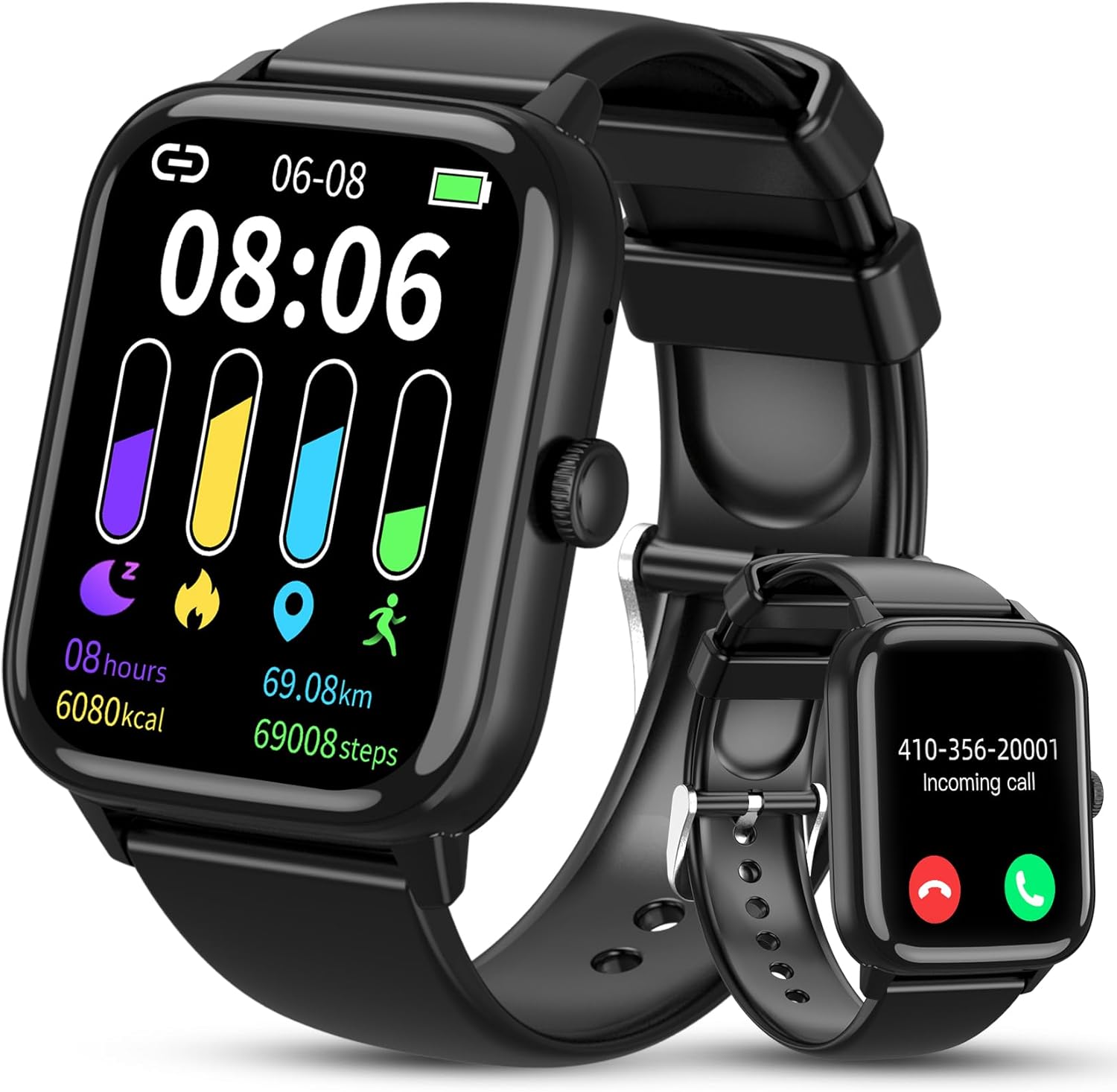 Smart Watch (Answer/Make Call), 1.96" Fitness Tracker Watch with Step Calorie Counter, 110+ Sports Modes IP67 Waterproof, Smartwatch for Men Women Bluetooth Watch Compatible with Android iPhone iOS