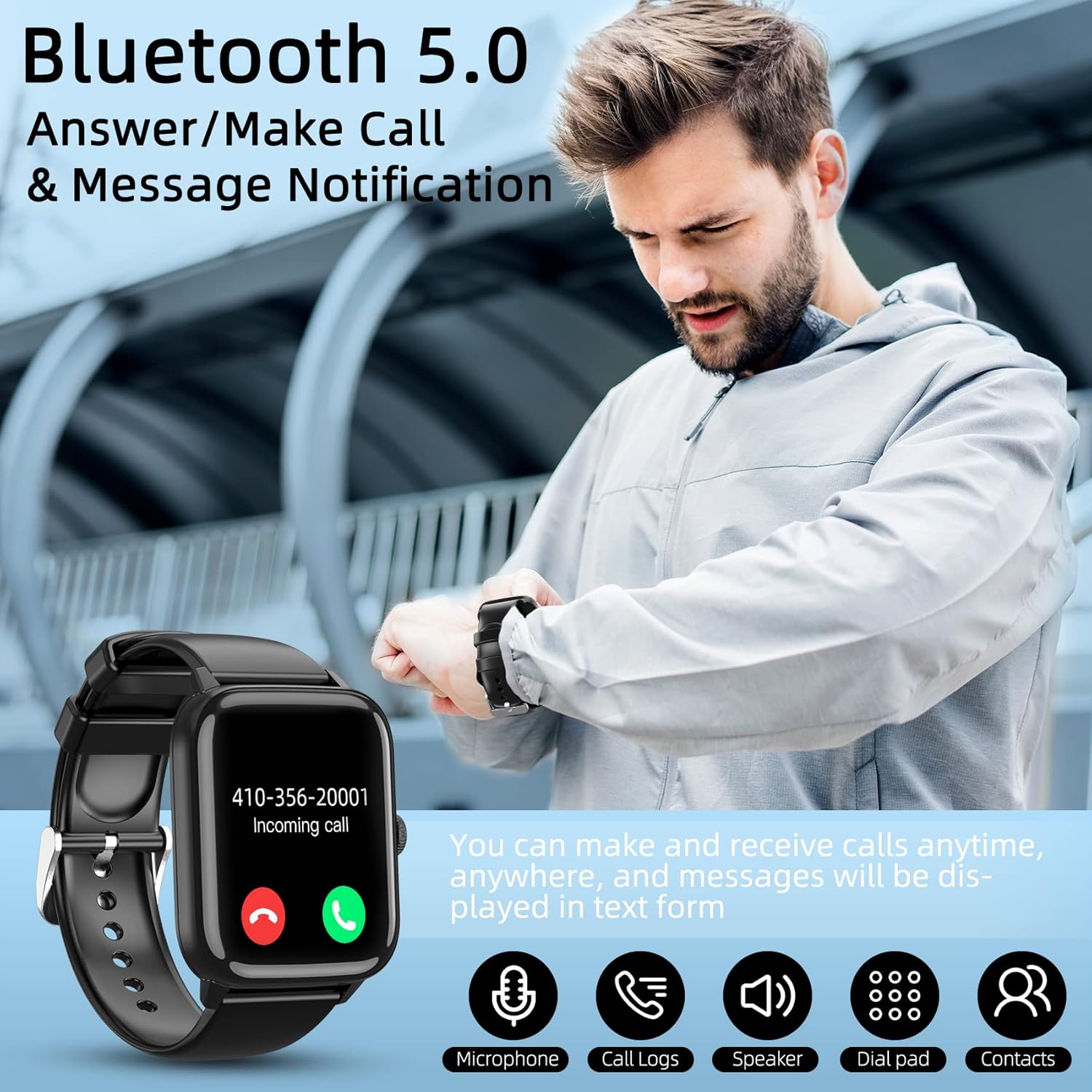 Smart Watch (Answer/Make Call), 1.96" Fitness Tracker Watch with Step Calorie Counter, 110+ Sports Modes IP67 Waterproof, Smartwatch for Men Women Bluetooth Watch Compatible with Android iPhone iOS