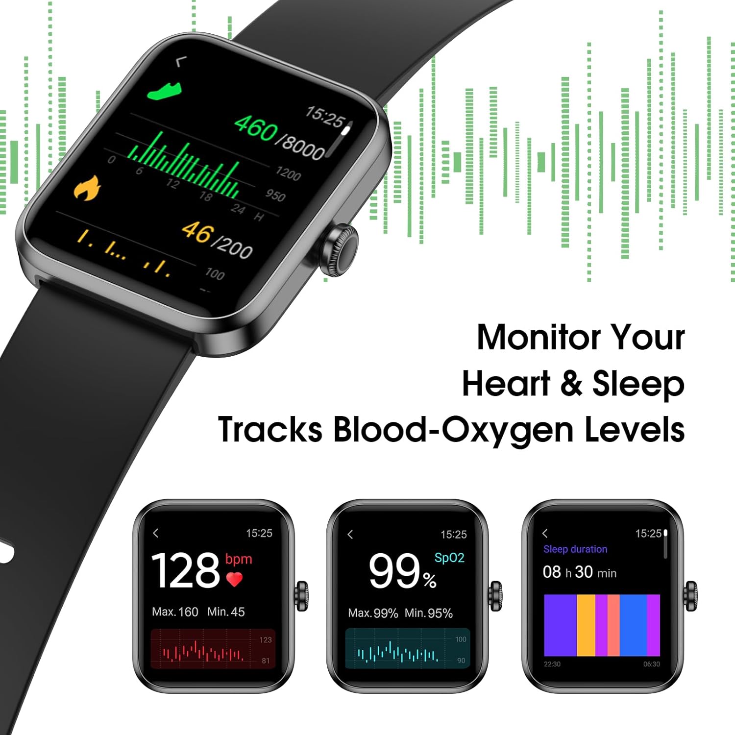 Smart Watch, Fitness Tracker with Touchscreen, Heart Rate Monitor, Blood Oxygen, Sleep Tracking Fitness Watch 5ATM Waterproof Smartwatch for Women Men Pedometer Step Calories for Android iOS