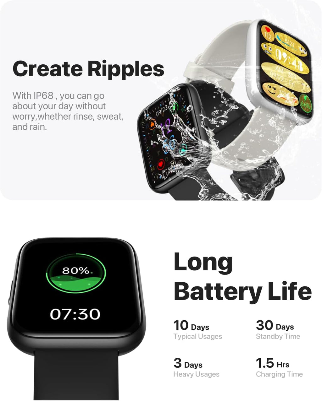 Smart Watch for Men Women - Answer/Make Calls/Quick Reply/AI Voice Assistant, 1.83" for Android iPhone Samsung Compatible IP68 Smartwatch Blood Oxygen Heart Rate Fitness Tracker (Black, 1.83")