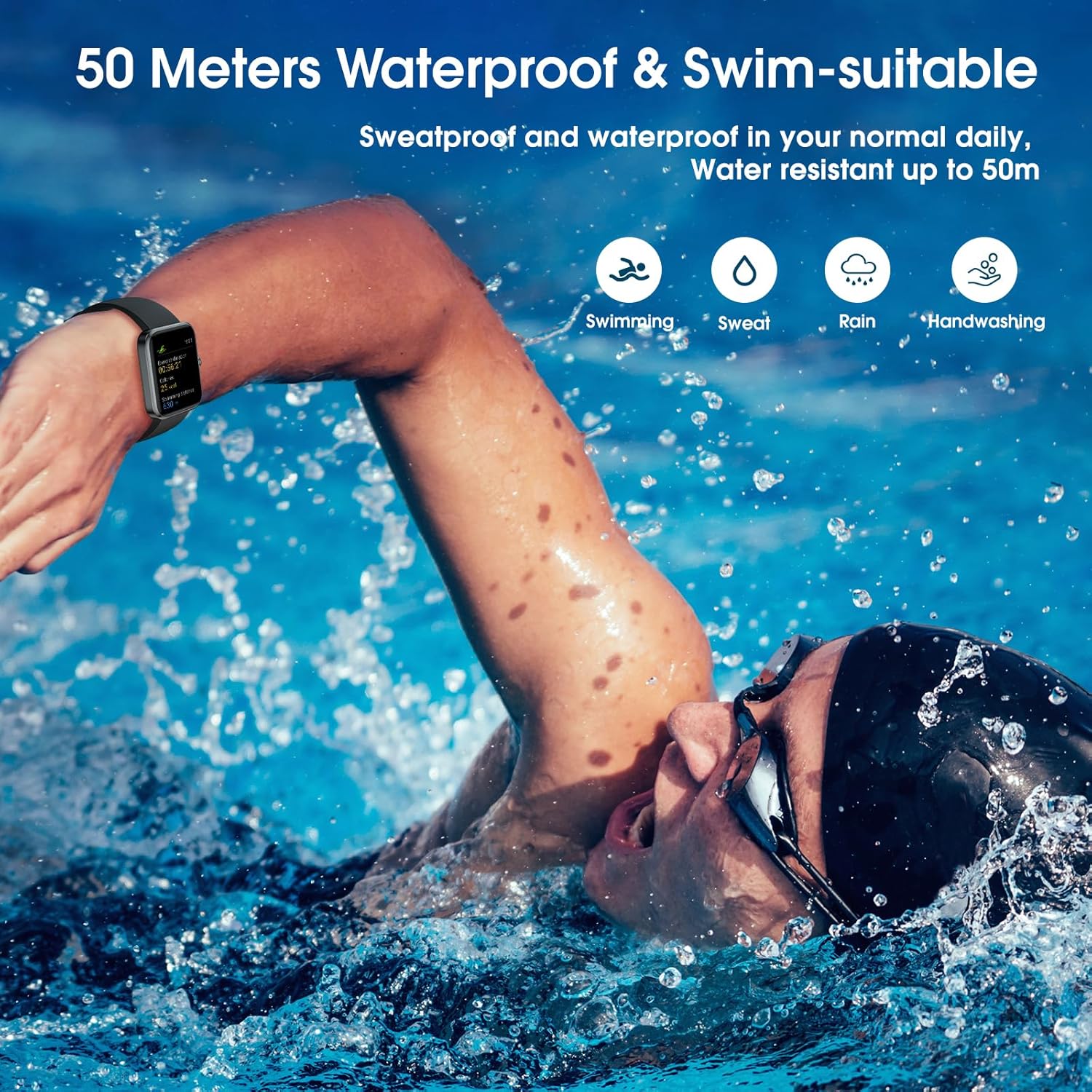 Smart Watch, Fitness Tracker with Touchscreen, Heart Rate Monitor, Blood Oxygen, Sleep Tracking Fitness Watch 5ATM Waterproof Smartwatch for Women Men Pedometer Step Calories for Android iOS