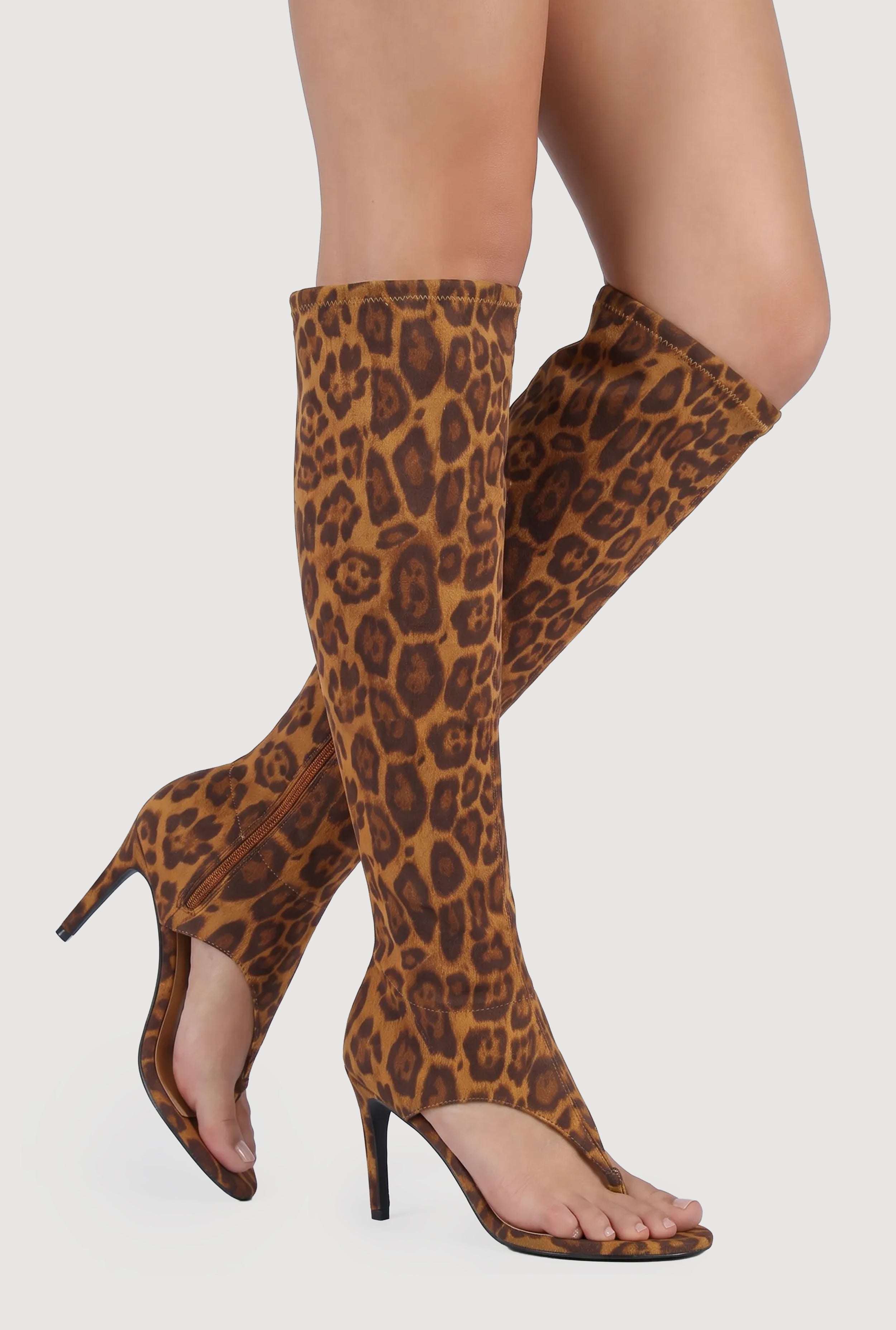 Open Toe Thong Knee High Heels