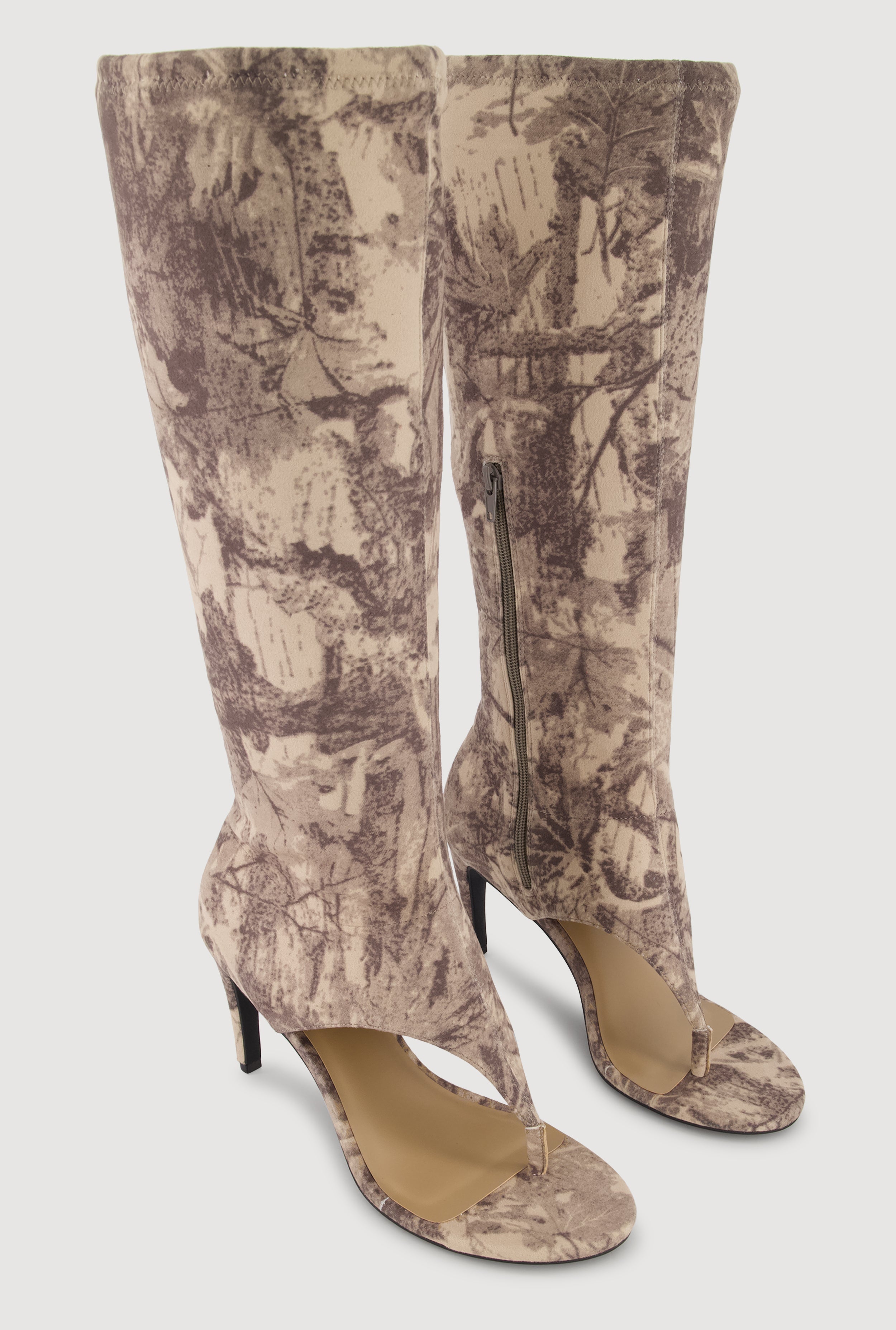 Open Toe Thong Knee High Heels