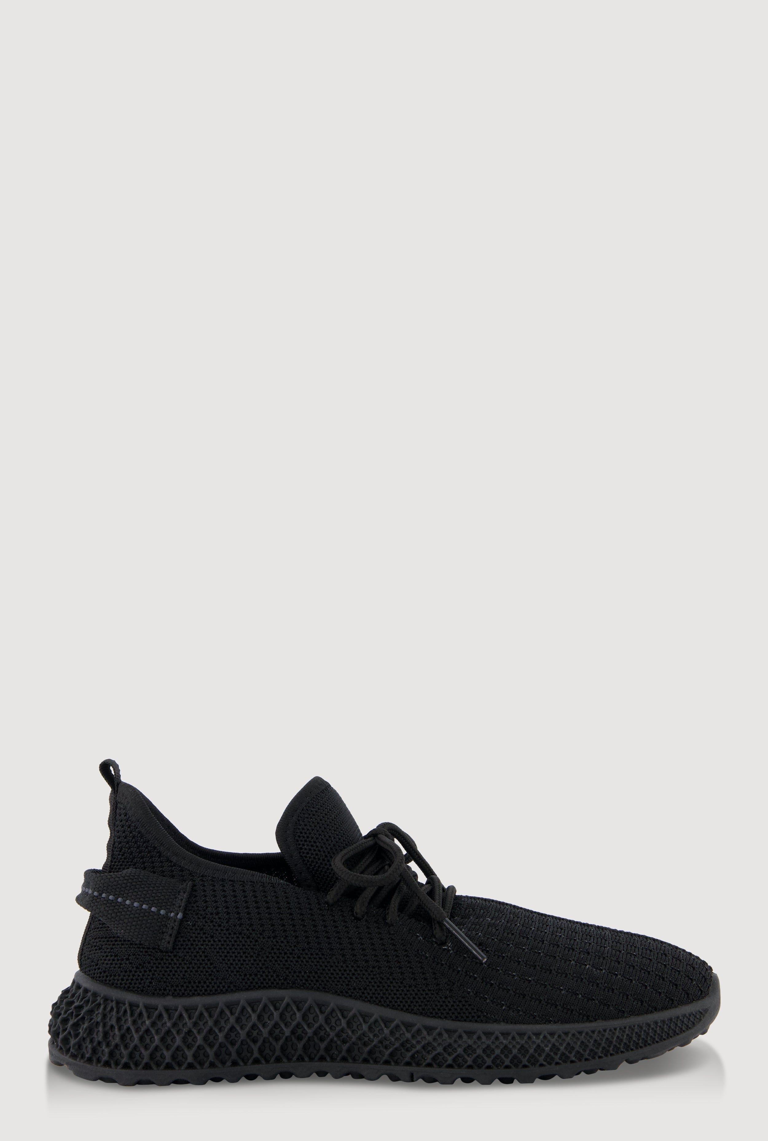 Solid Textured Knit Lace Up Low Top Sneakers