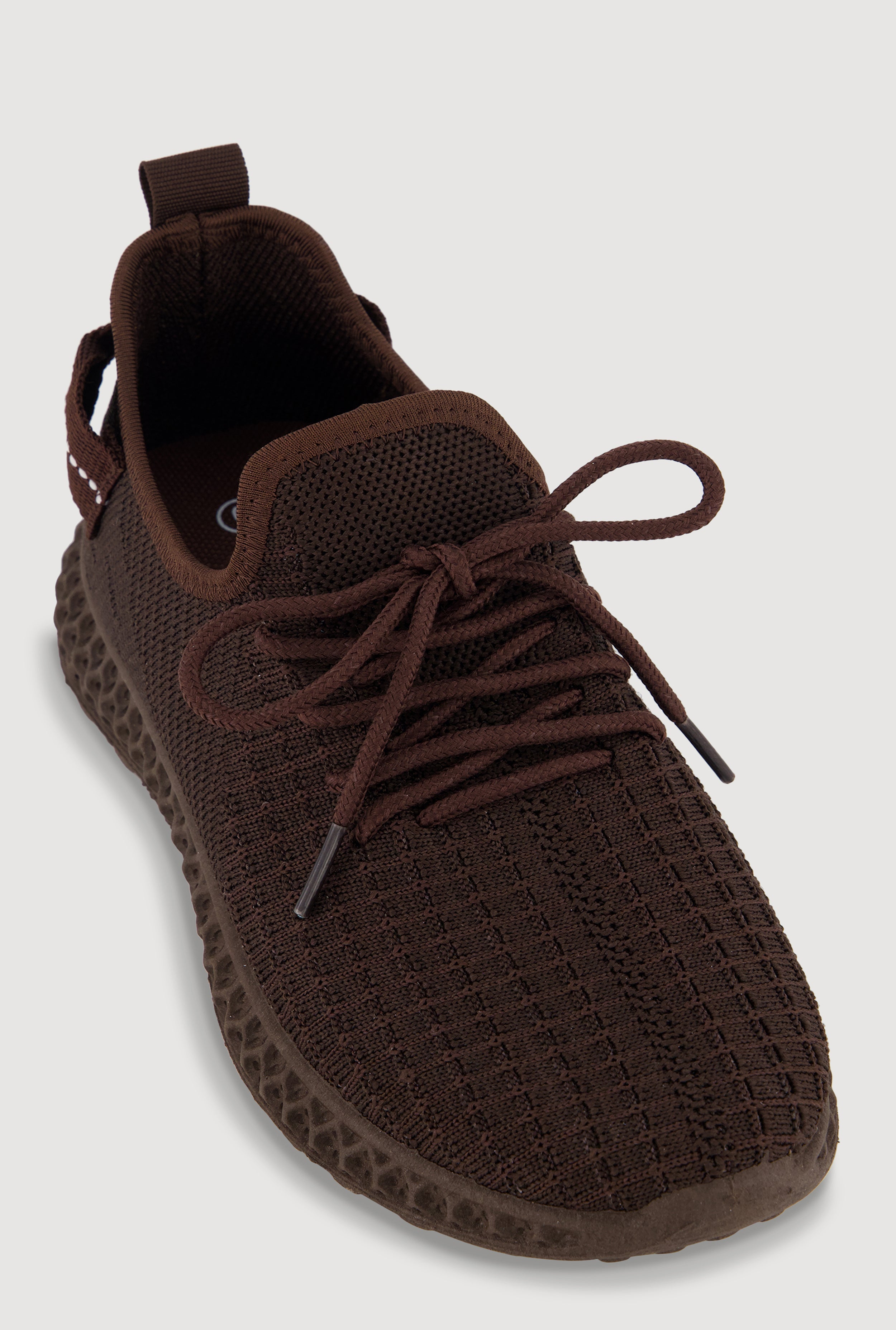 Solid Textured Knit Lace Up Low Top Sneakers