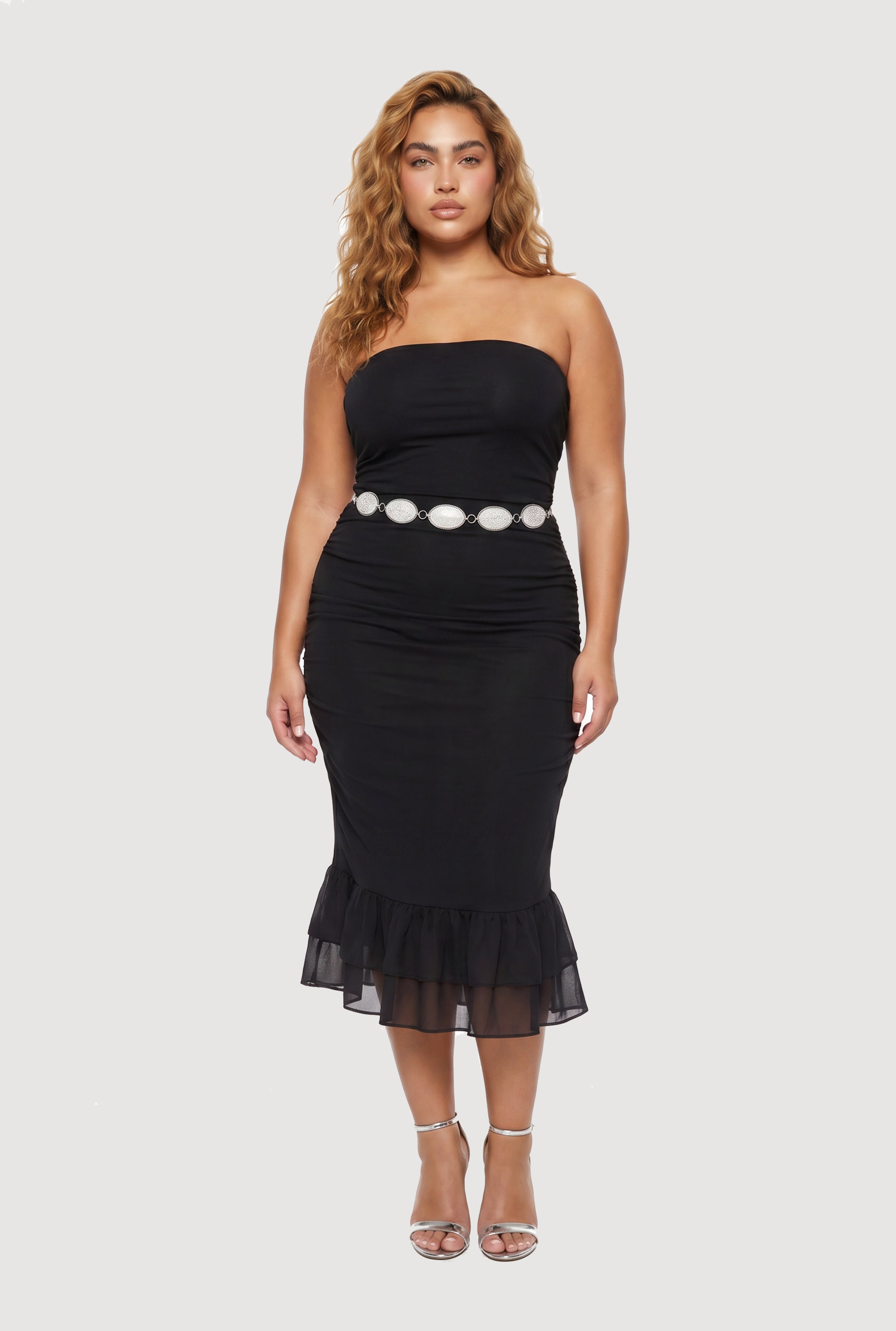 Plus Size Rhinestone Oval Link Chain Belt
