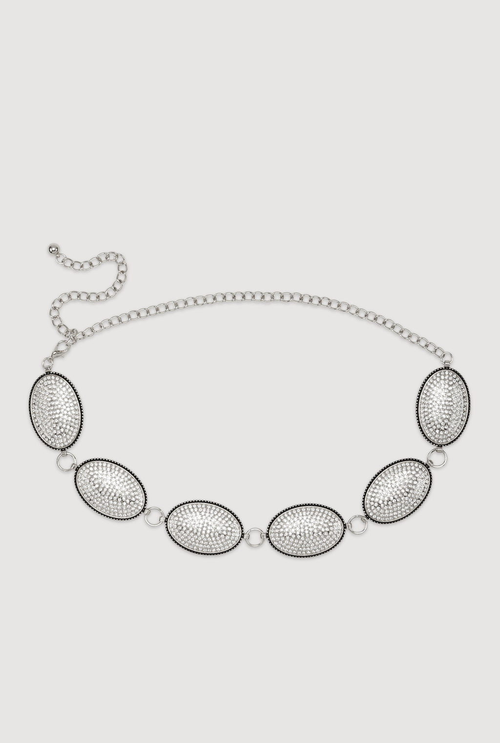 Metallic Rhinestone Studded Oval Chain Belt
