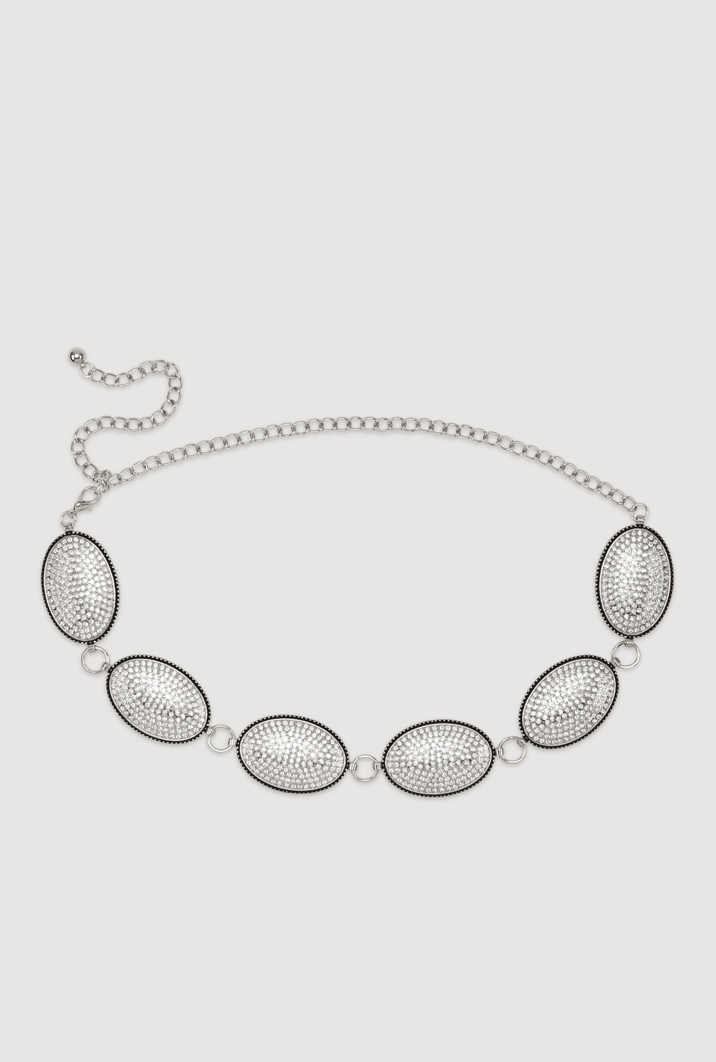 Metallic Rhinestone Studded Oval Chain Belt