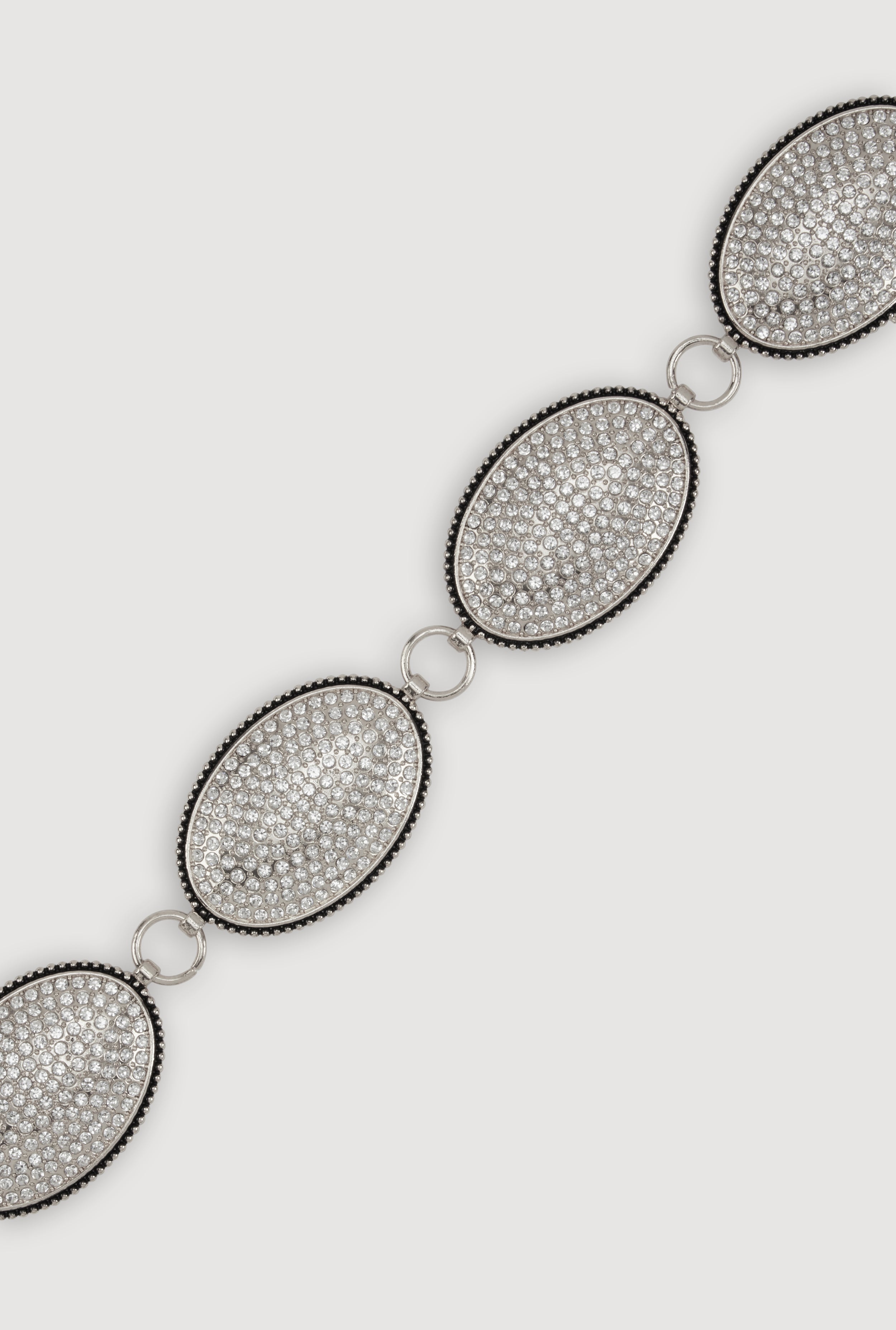 Metallic Rhinestone Studded Oval Chain Belt