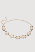 Plus Size Metallic Oval Rhinestone Medallion Chain Belt
