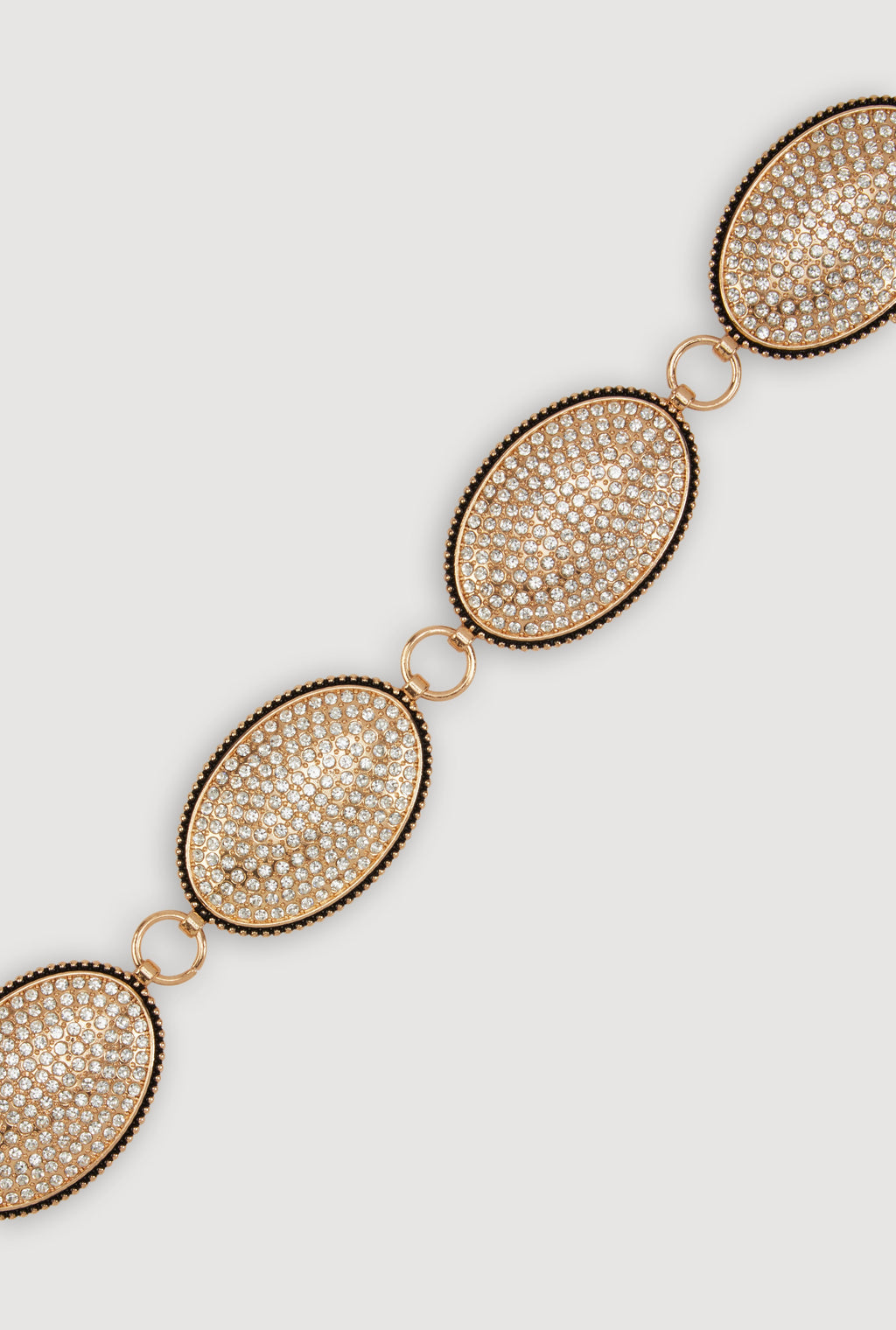 Plus Size Metallic Oval Rhinestone Medallion Chain Belt