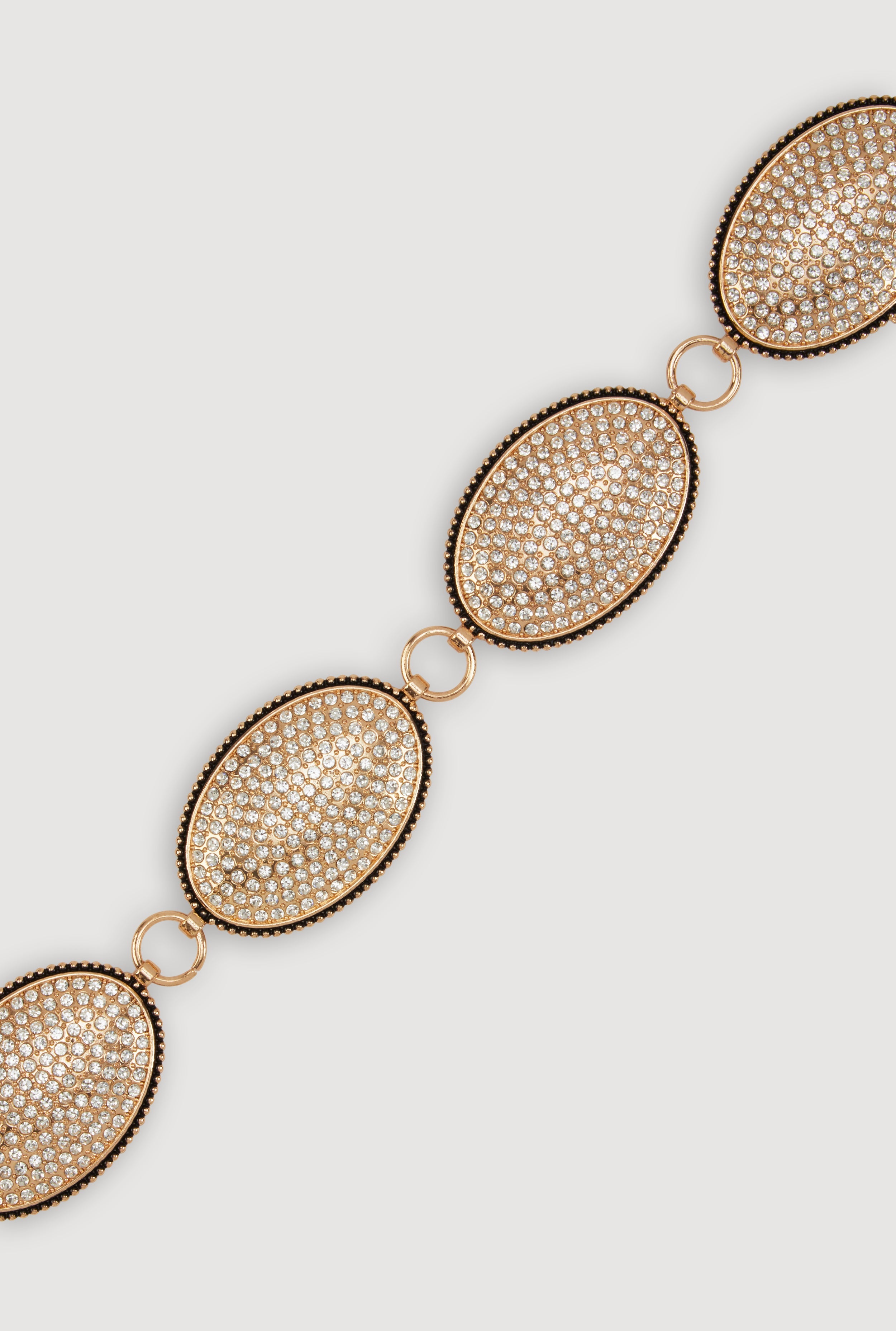 Plus Size Metallic Oval Rhinestone Medallion Chain Belt