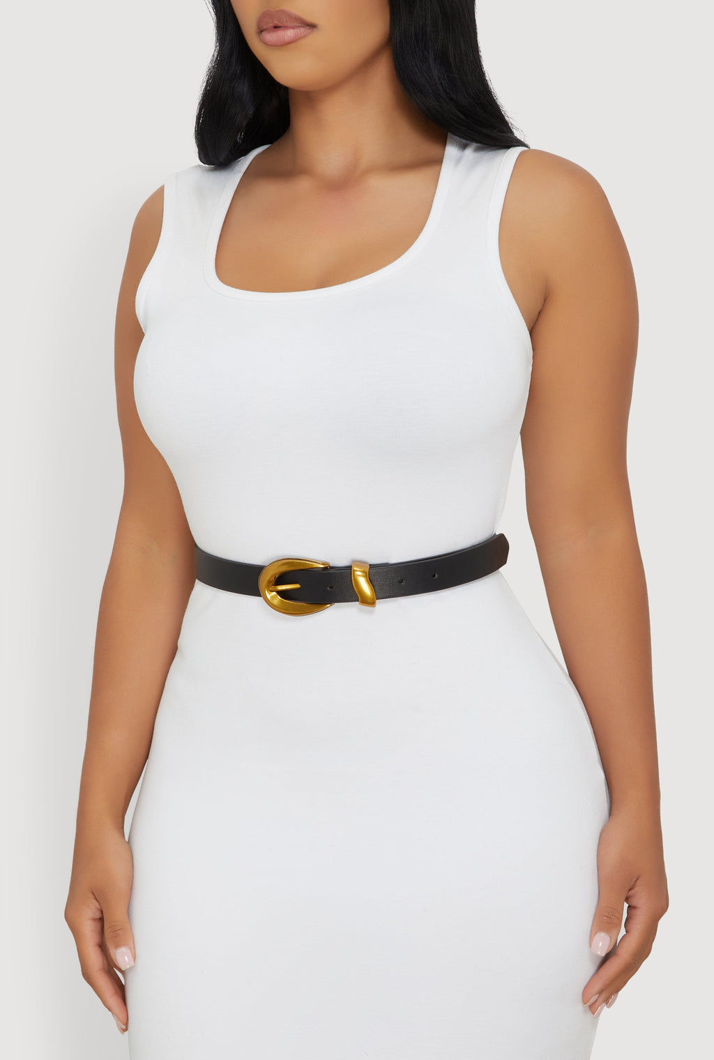 Stylish Metallic Buckle Faux Leather Belt