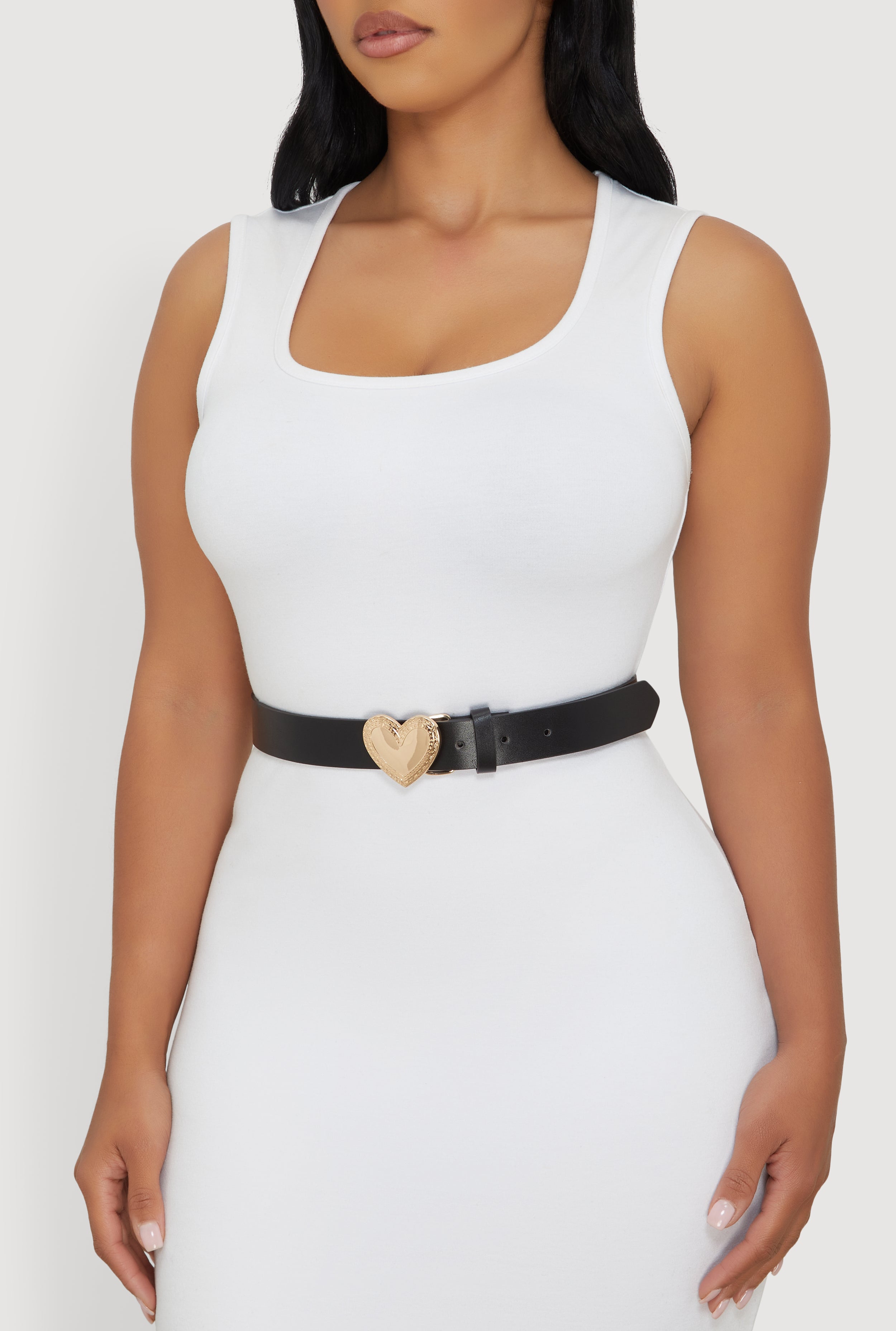 Metallic Heart Buckle Faux Leather Belt