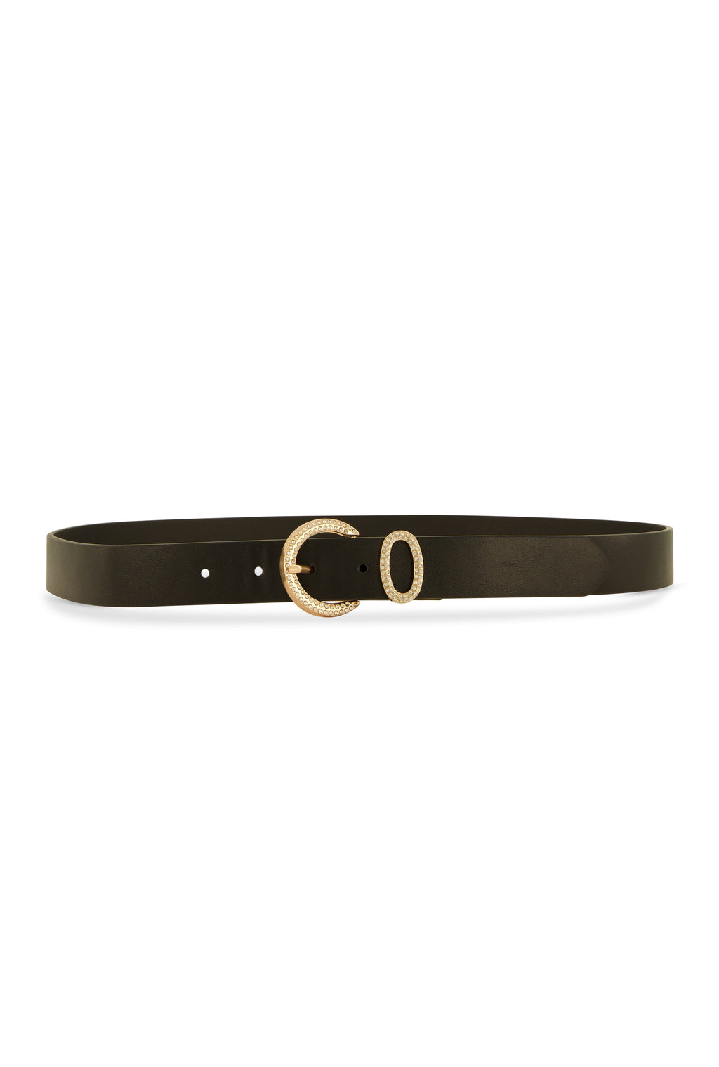 Rhinestone Studded Buckle Faux Leather Belt