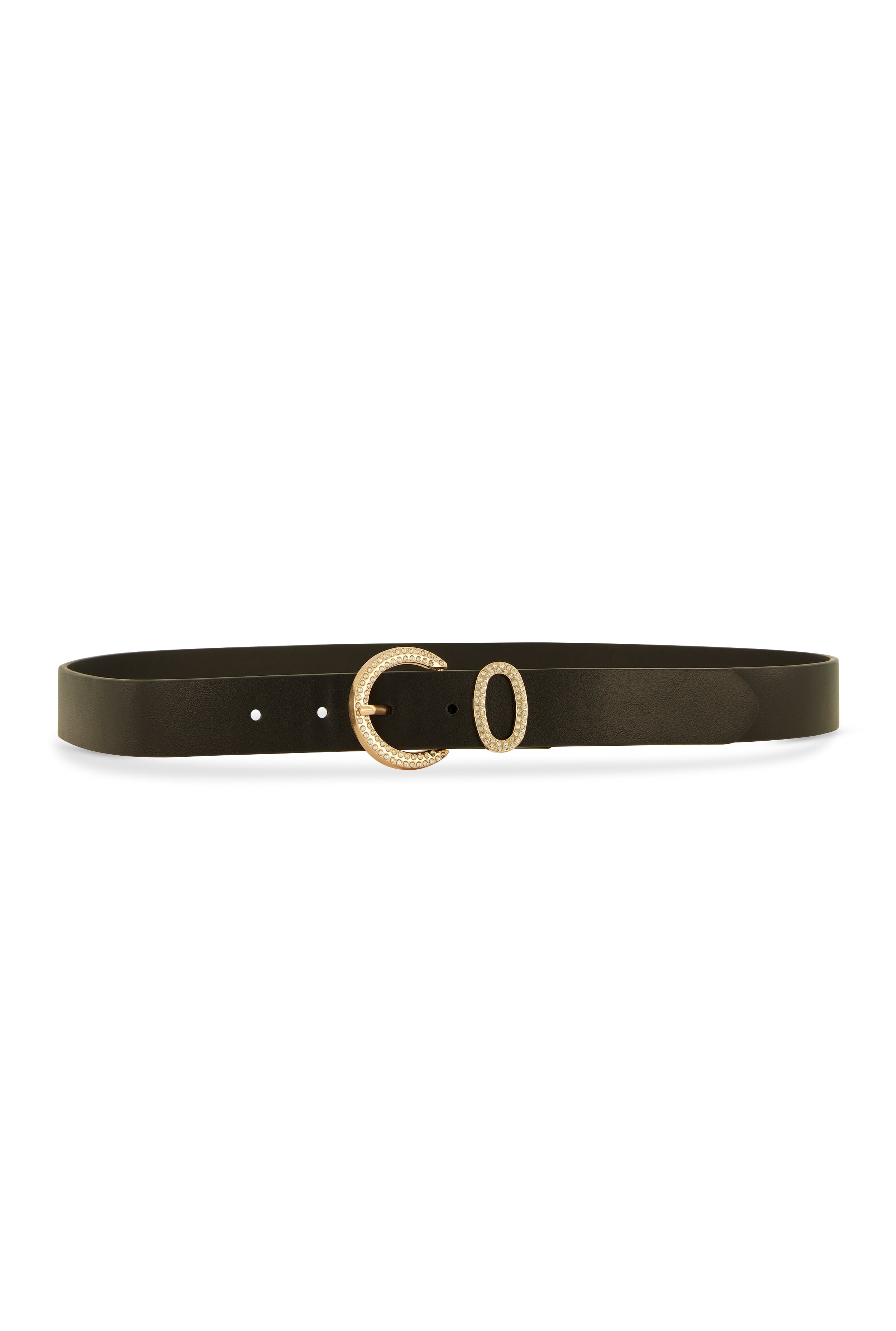 Rhinestone Studded Buckle Faux Leather Belt
