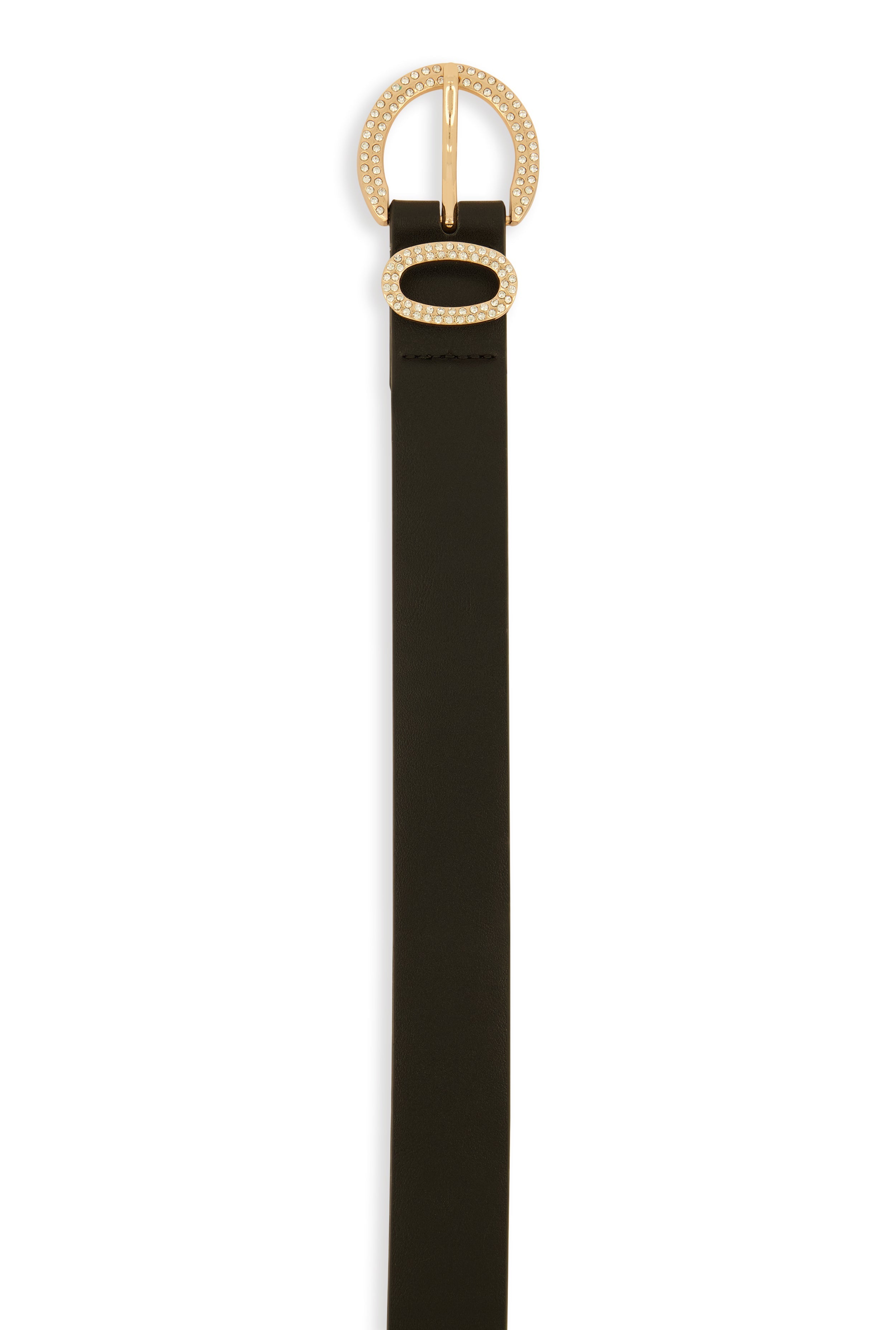 Rhinestone Studded Buckle Faux Leather Belt