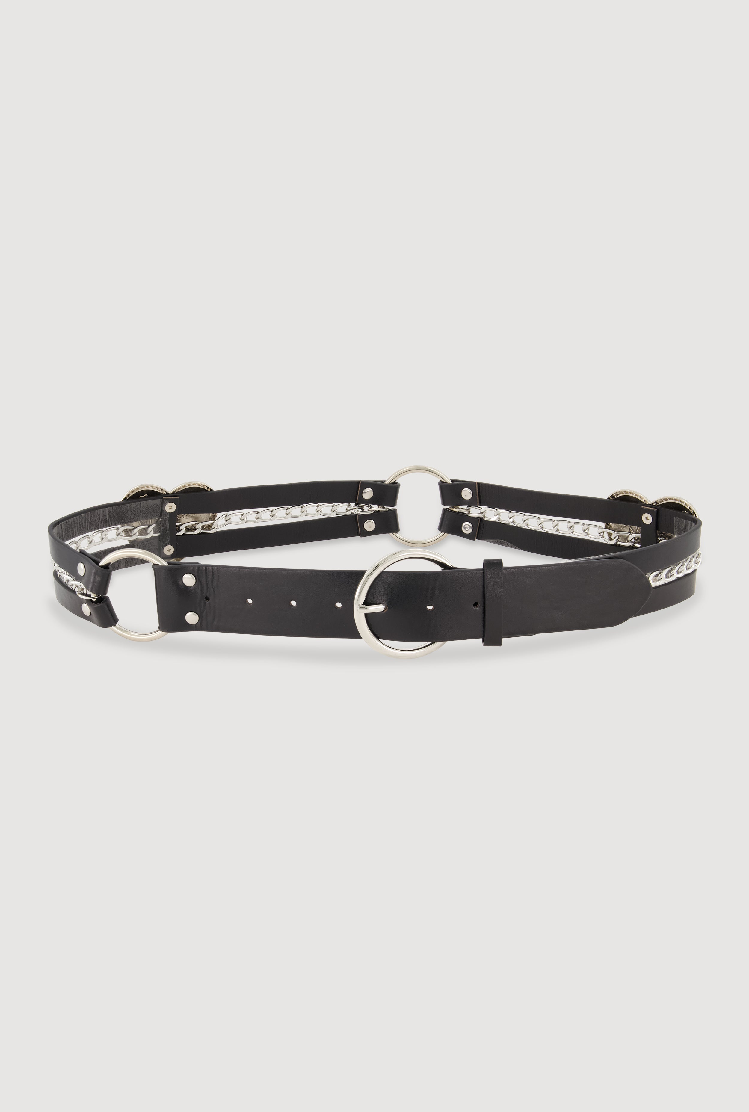 Metallic Heart Faux Leather Belt with Chains