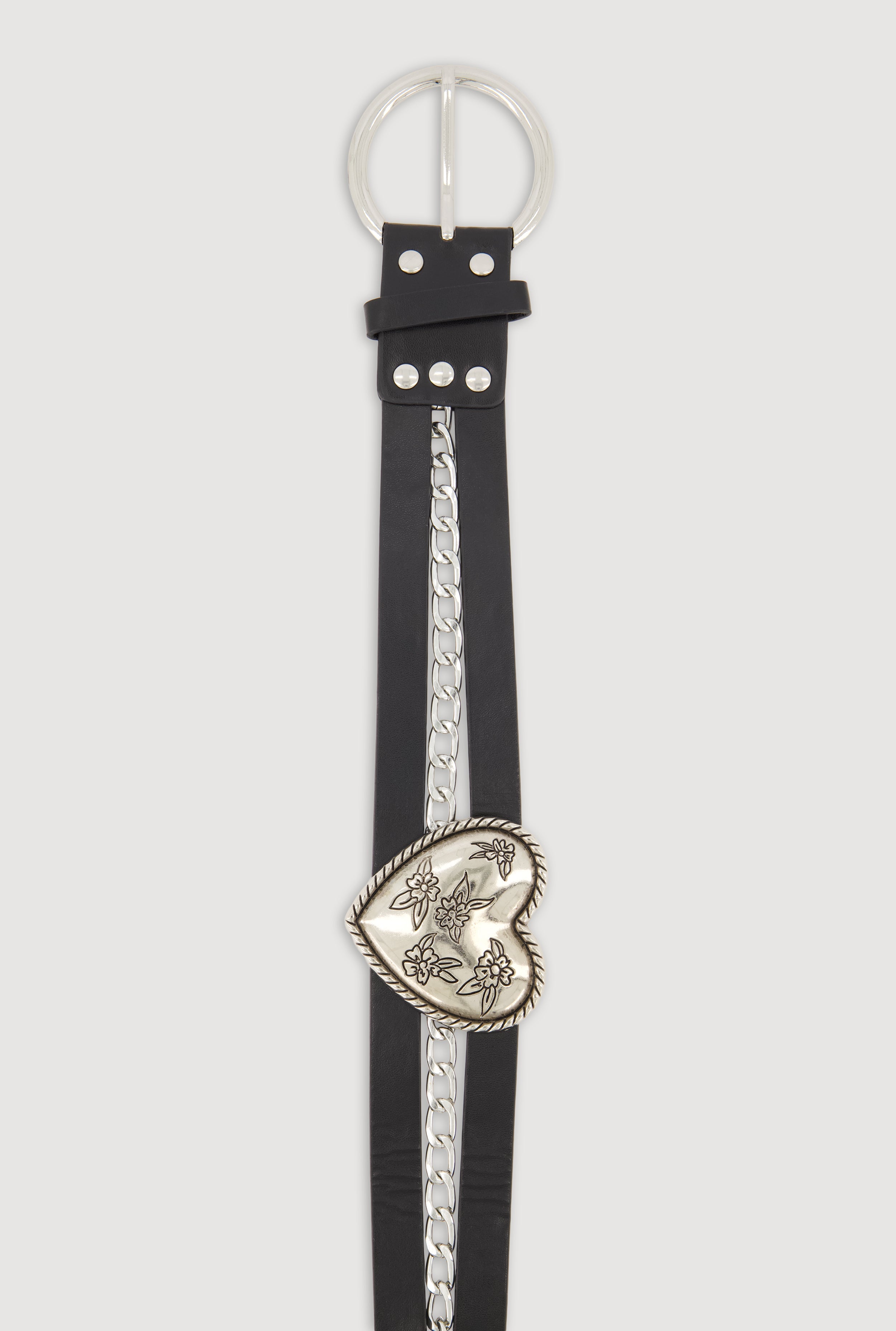 Metallic Heart Faux Leather Belt with Chains