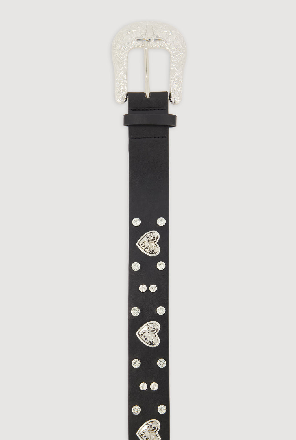 Western Buckle Belt with Rhinestones and Heart Studs