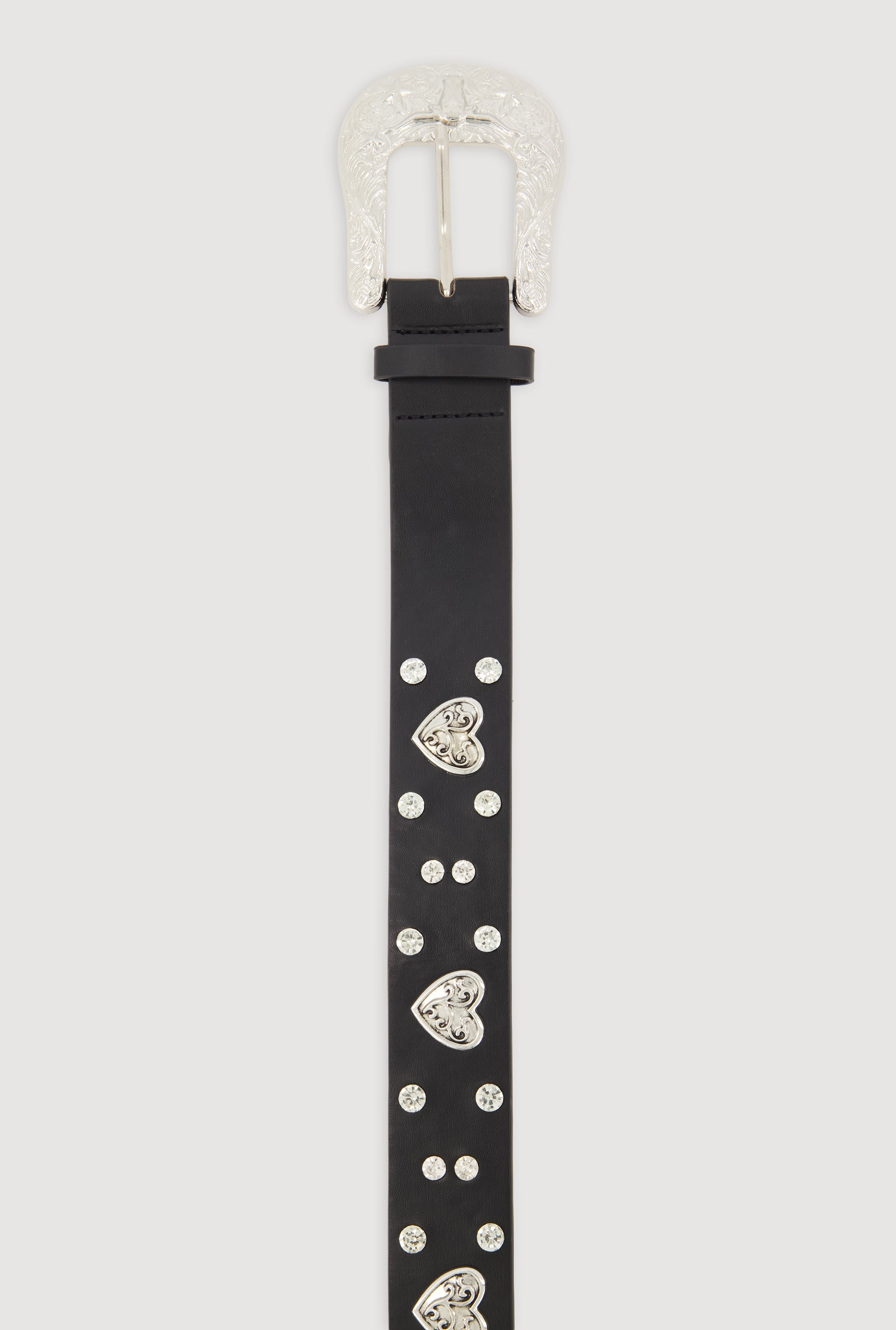 Western Buckle Belt with Rhinestones and Heart Studs