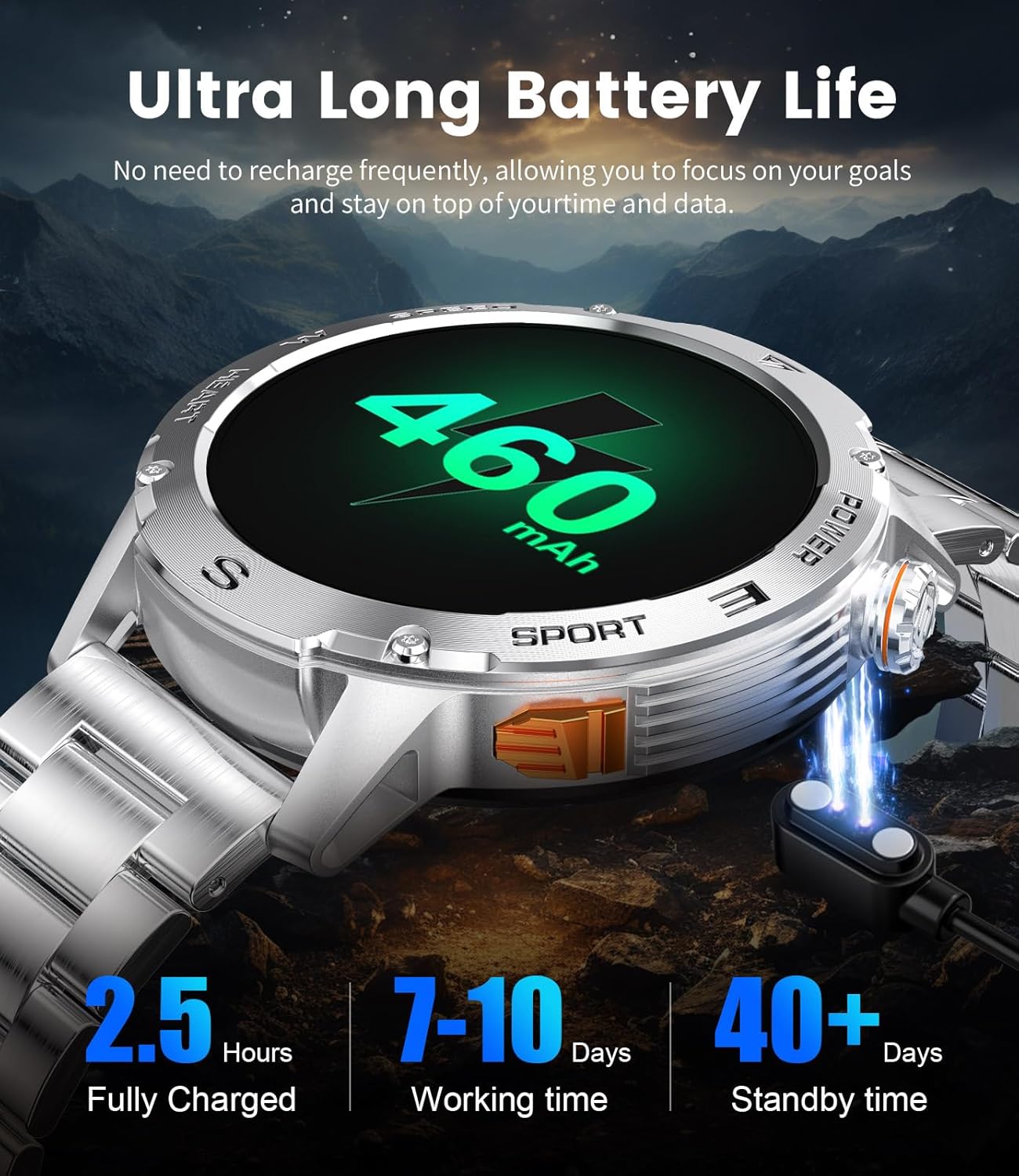 LIGE Smart Watches for Men (Answer/Make Call) , Fitness Tracker with 120+Sports Modes, Military Smart watch for iOS Android, 1.46"AMOLED Always-on Display 460mAh Large Capacity Battery/5ATM/Heart Rate