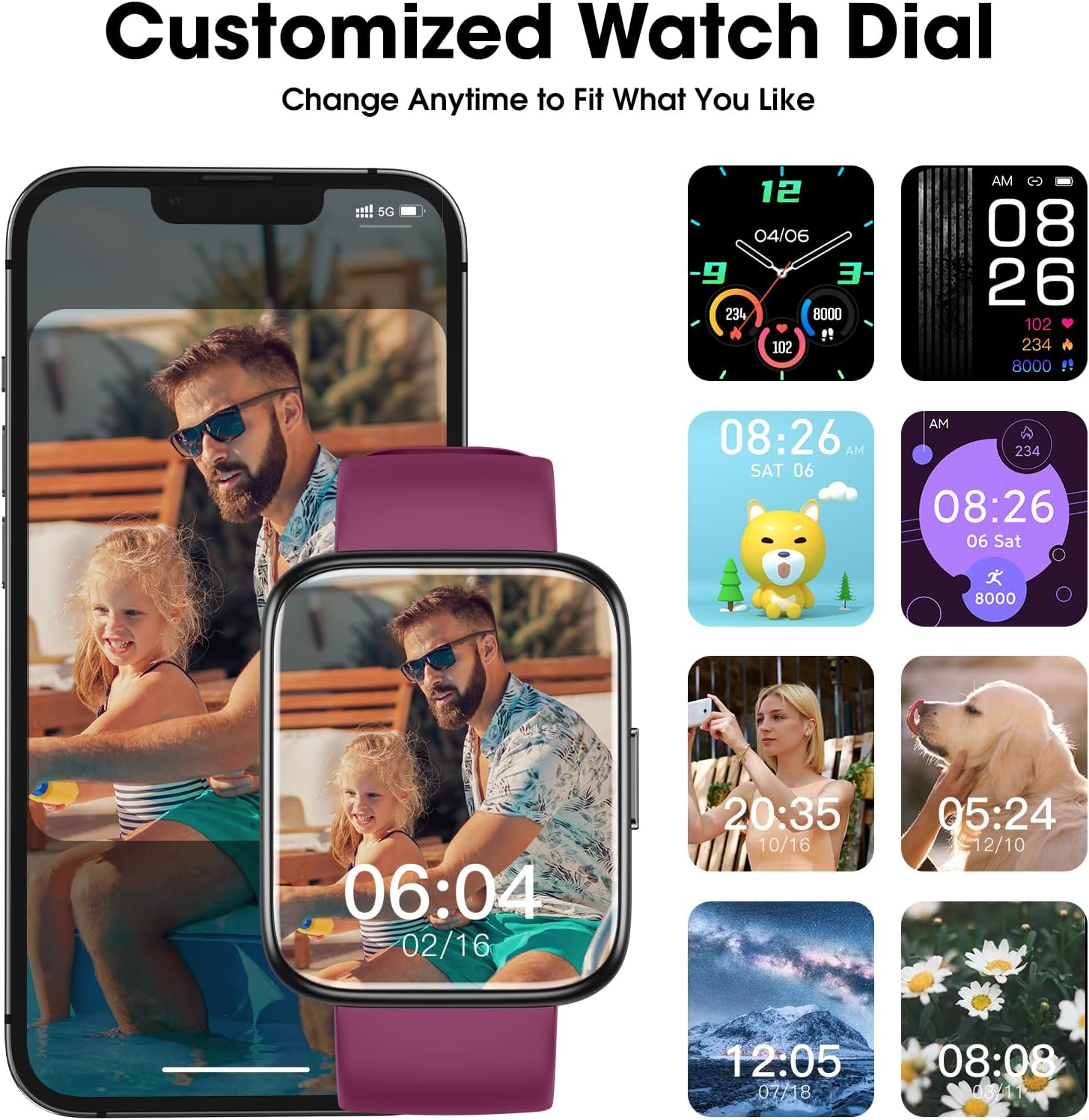 Smart Watch, Fitness Tracker with Touchscreen, Heart Rate Monitor, Blood Oxygen, Sleep Tracking Fitness Watch 5ATM Waterproof Smartwatch for Women Men Pedometer Step Calories for Android iOS