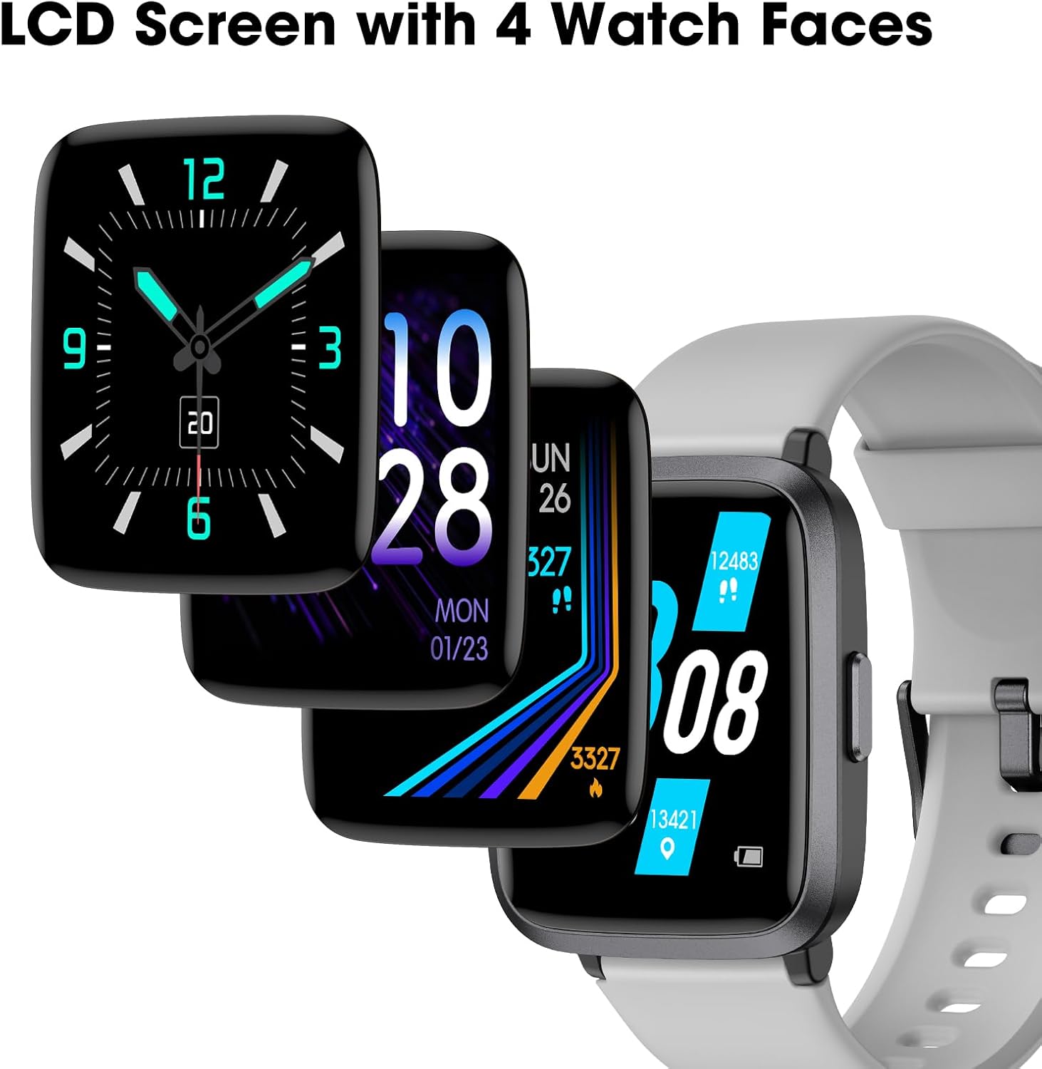 Smart Watch, Fitness Tracker with Touchscreen, Heart Rate Monitor, Blood Oxygen, Sleep Tracking Fitness Watch 5ATM Waterproof Smartwatch for Women Men Pedometer Step Calories for Android iOS