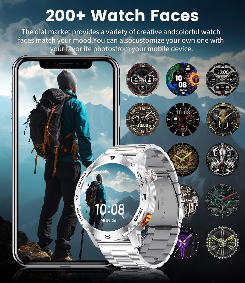 LIGE Smart Watches for Men (Answer/Make Call) , Fitness Tracker with 120+Sports Modes, Military Smart watch for iOS Android, 1.46"AMOLED Always-on Display 460mAh Large Capacity Battery/5ATM/Heart Rate