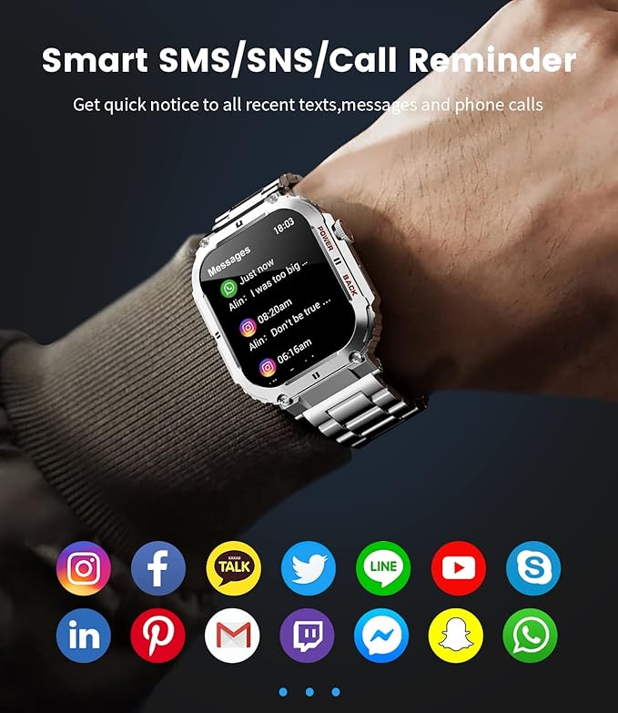 Military Smart Watches for Men, 1.96'' HD Fitness Watch with Heart Rate/Blood Oxygen Monitor, AI Voice, IP67 Waterproof 400mAh Battery Rugged Outdoor Smartwatch for Android iOS