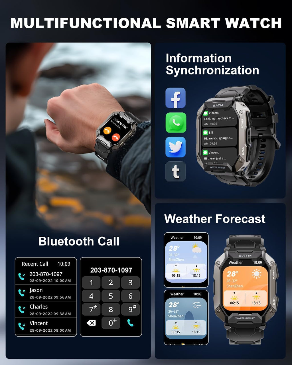 Military Smart Watches for Men IP68