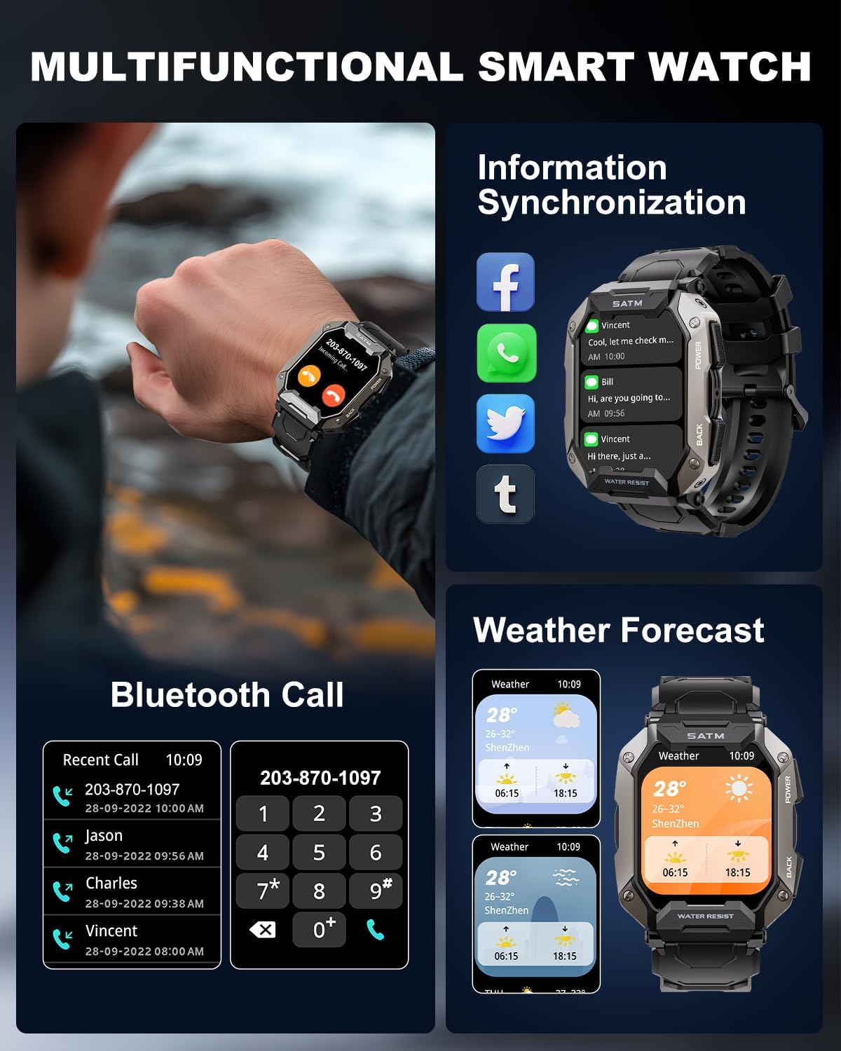 Military Smart Watches for Men IP68