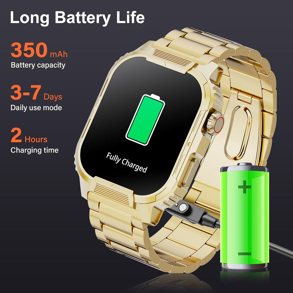 Smartwatch for Men Women(Answer/Make Calls),2.02" Military Fitness Watch with Heart Rate Blood Oxygen Sleep Monitor Pedometer,123+ Sports Modes,IP68 Waterproof,Smart Watch for Android iOS (Gold)