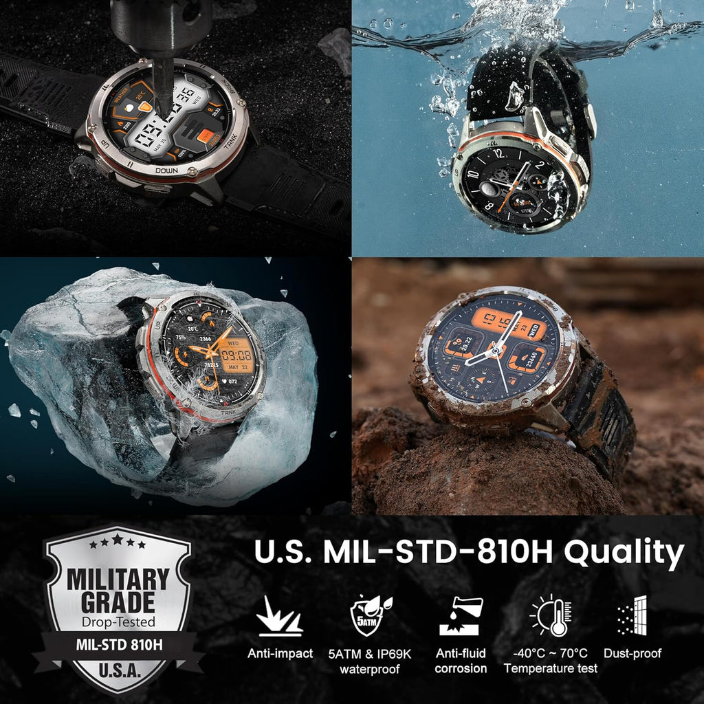 AMAZTIM GPS Smart Watch for Men, 6 Satellite Positioning, Compass, Stainless Steel Body, 50M Waterproof, 60 Days Extra-Long Battery, Answer/Make Call, 1.43" AMOLED Screen, Compatible for Android iOS