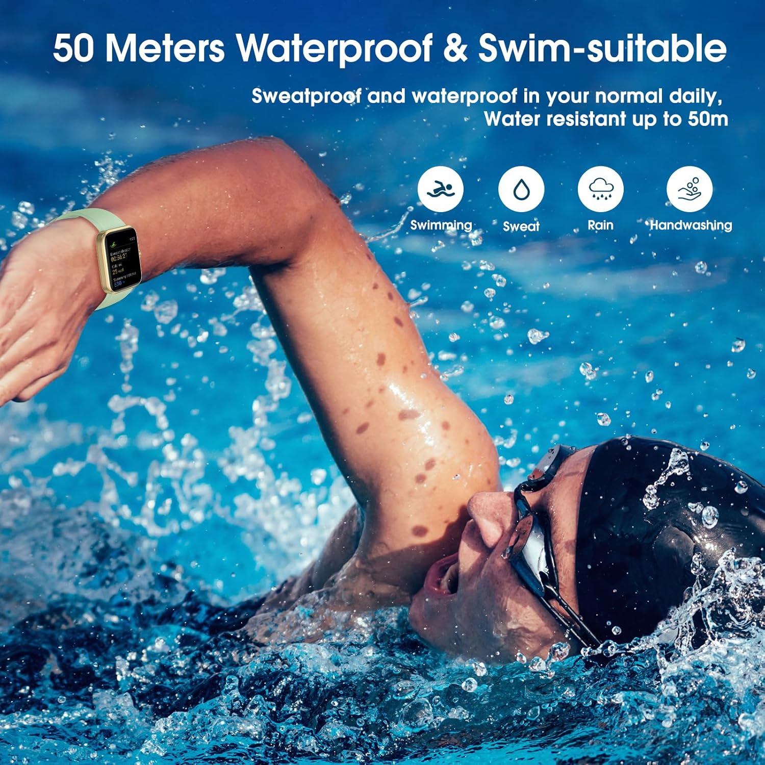 Smart Watch, Fitness Tracker with Touchscreen, Heart Rate Monitor, Blood Oxygen, Sleep Tracking Fitness Watch 5ATM Waterproof Smartwatch for Women Men Pedometer Step Calories for Android iOS