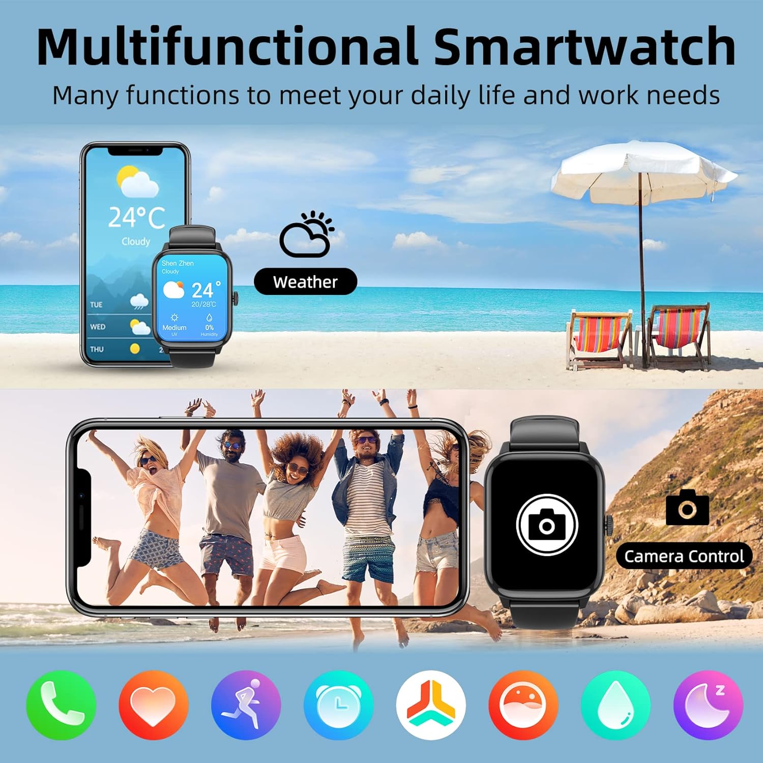Smart Watch (Answer/Make Call), 1.96" Fitness Tracker Watch with Step Calorie Counter, 110+ Sports Modes IP67 Waterproof, Smartwatch for Men Women Bluetooth Watch Compatible with Android iPhone iOS