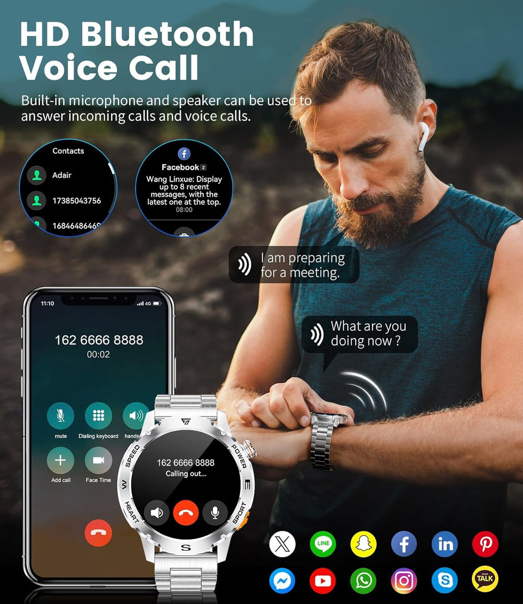 LIGE Smart Watches for Men (Answer/Make Call) , Fitness Tracker with 120+Sports Modes, Military Smart watch for iOS Android, 1.46"AMOLED Always-on Display 460mAh Large Capacity Battery/5ATM/Heart Rate